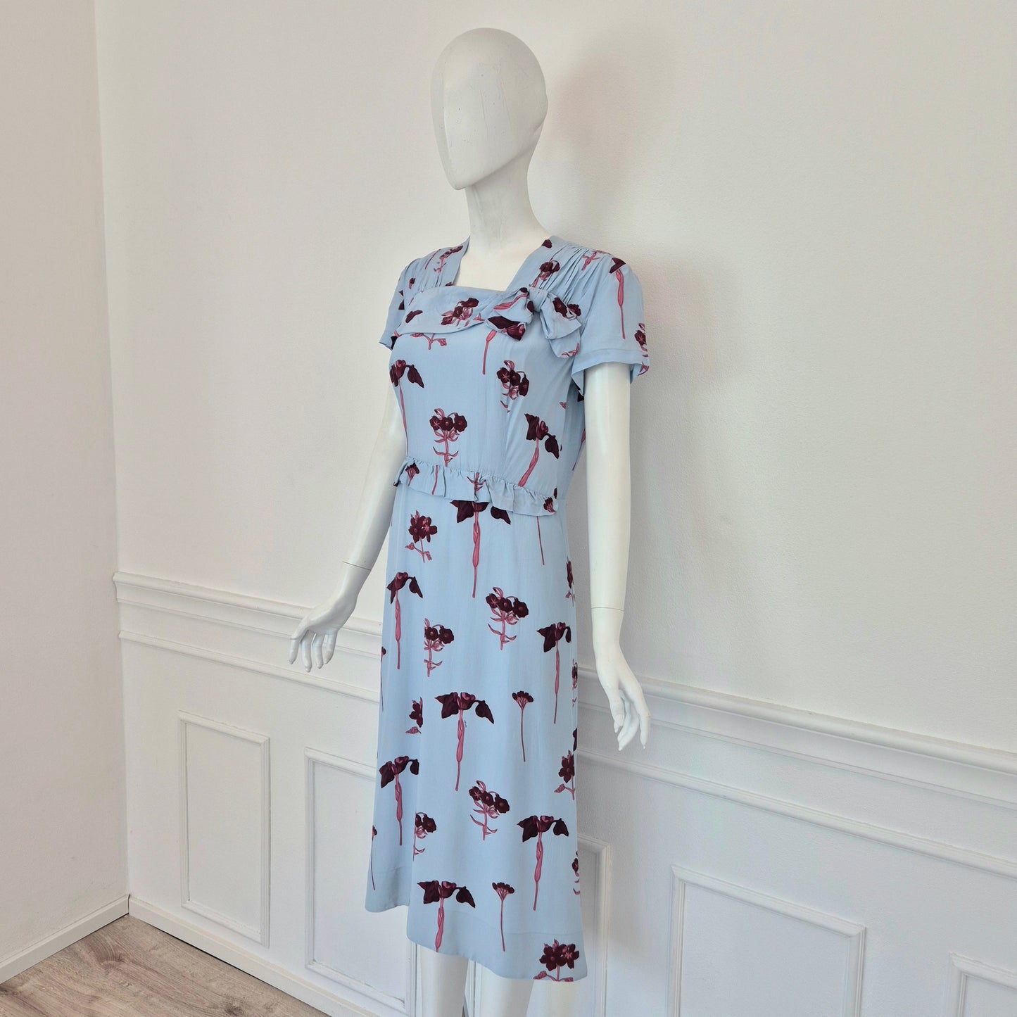 Prada | Abito viscosa azzurra stampa fiori
