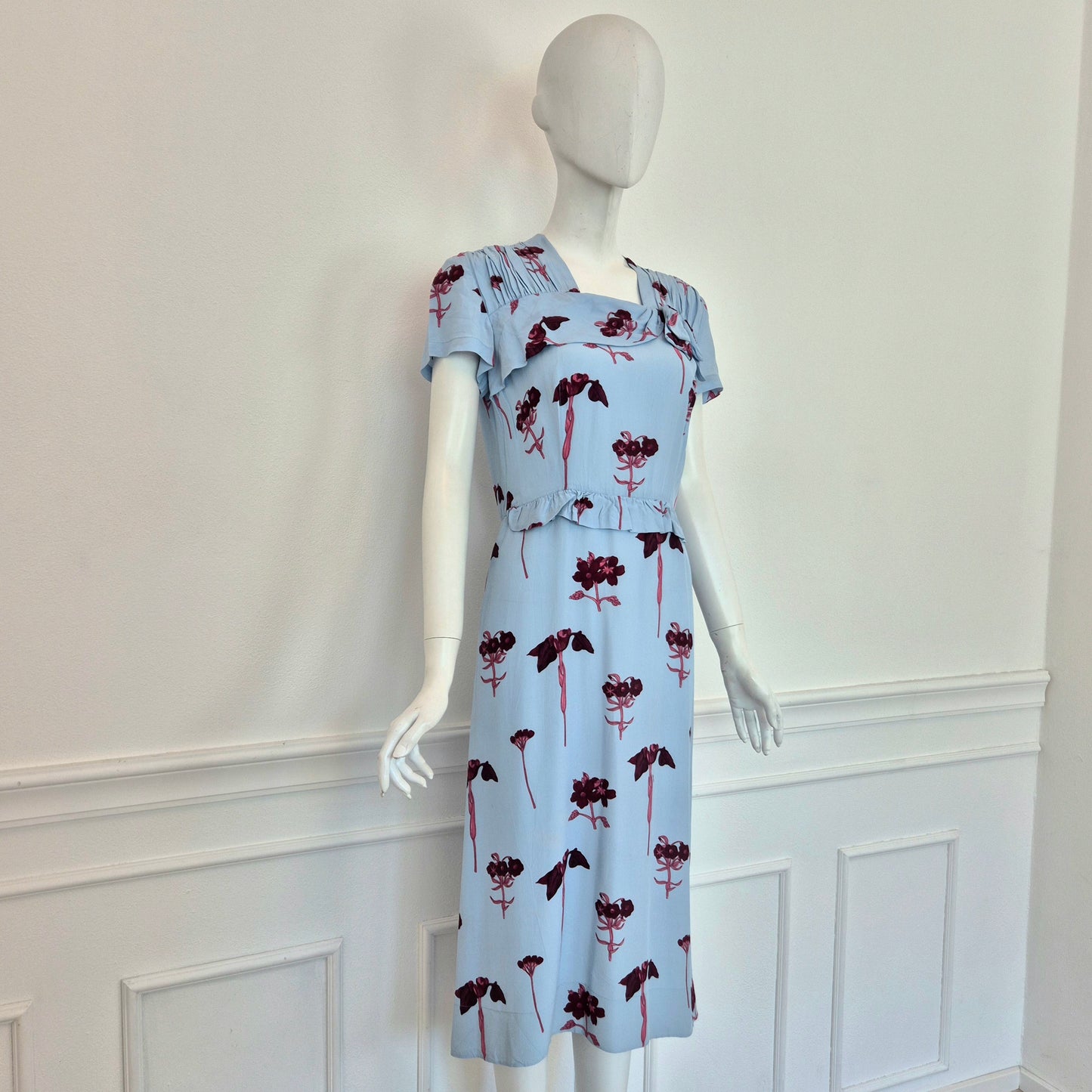 Prada | Abito viscosa azzurra stampa fiori