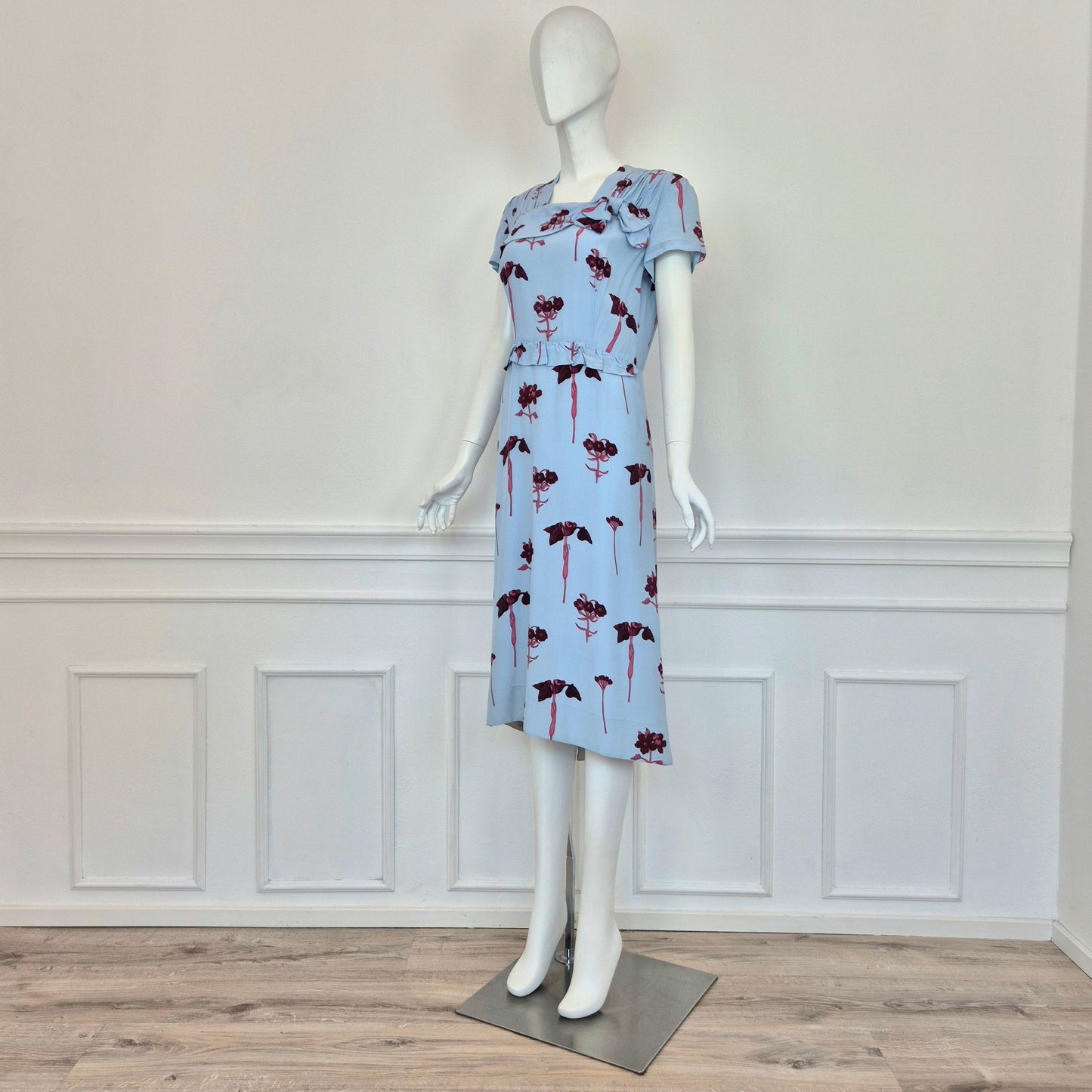 Prada | Abito viscosa azzurra stampa fiori