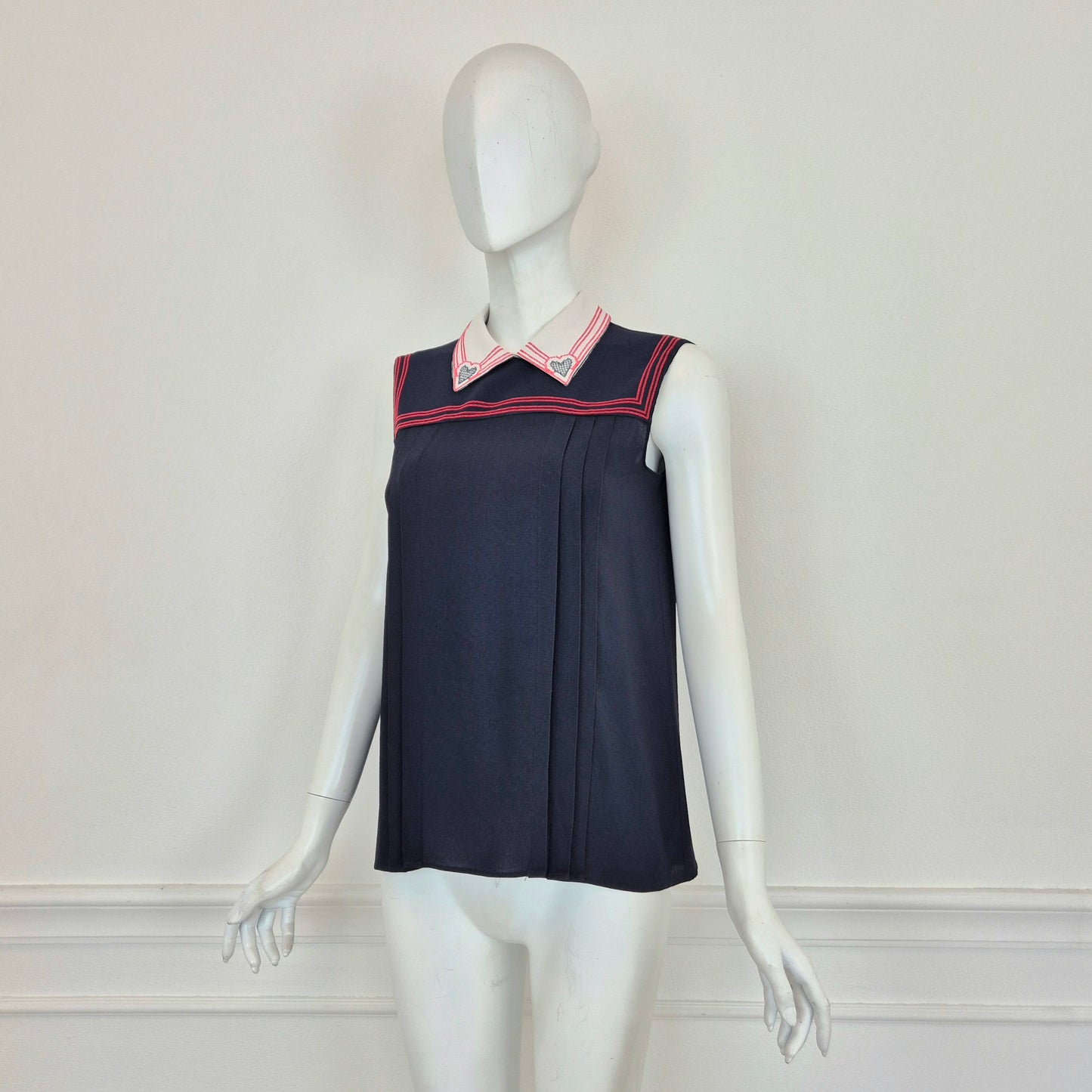 Miu Miu | Top con colletto cuori ricamati