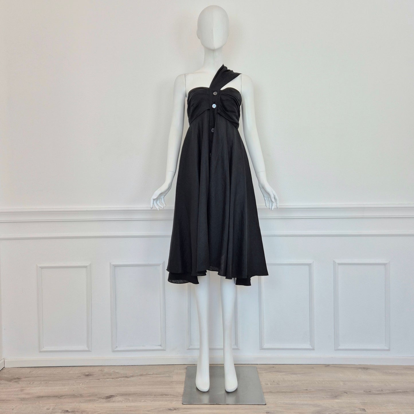 Romeo Gigli | Abito monospalla lino nero 1994
