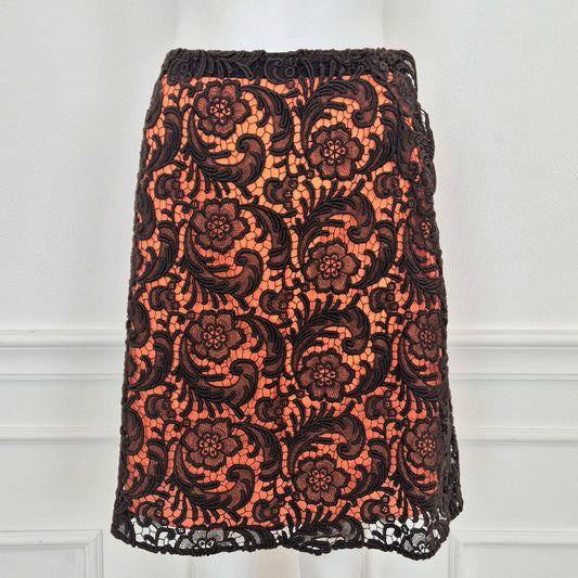 Prada | Gonna in pizzo marrone fodera arancio