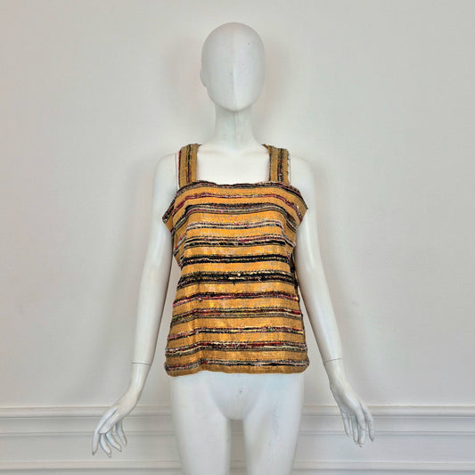 Romeo Gigli | Top oro in seta grezza con righe multicolor 1994