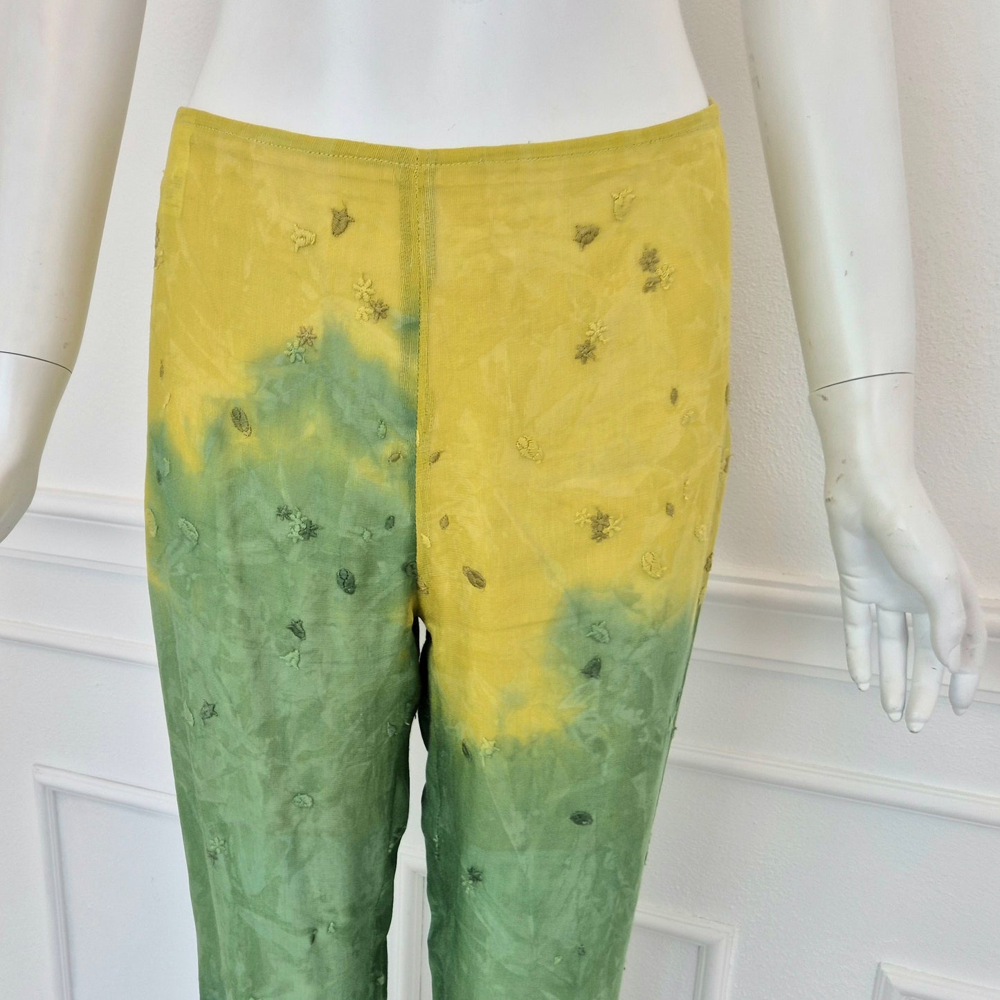 Romeo Gigli | Pantaloni gialli e verdi con ricami