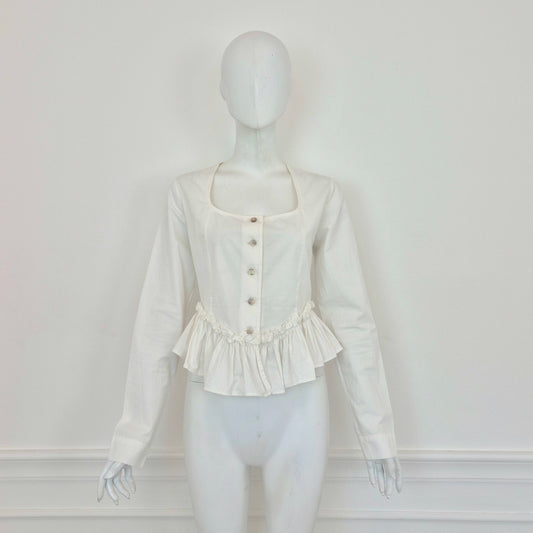 Romeo Gigli | Camicia bianca con balza e scollo quadrato