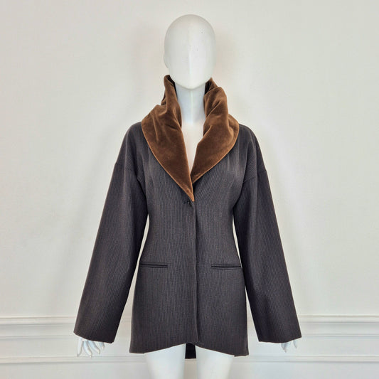 Romeo Gigli | Giacca in lana con collo in velluto marrone 1989