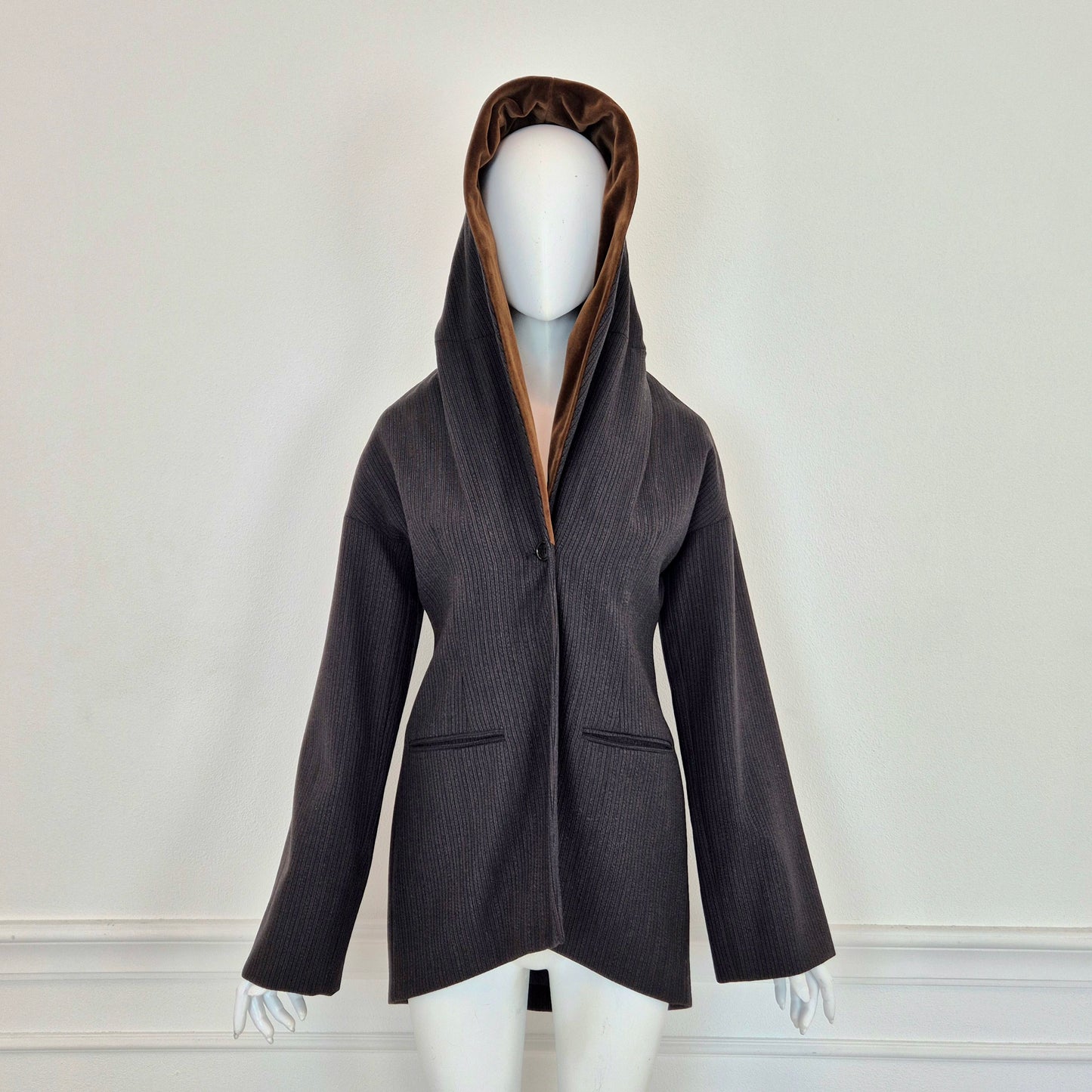 Romeo Gigli | Giacca in lana con collo in velluto marrone 1989