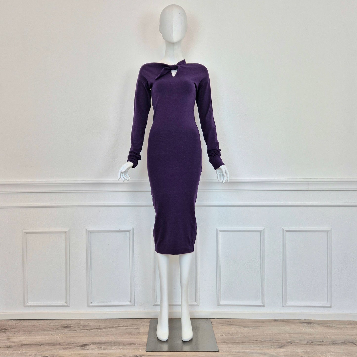 Romeo Gigli | Abito lungo viola con fiocco centrale