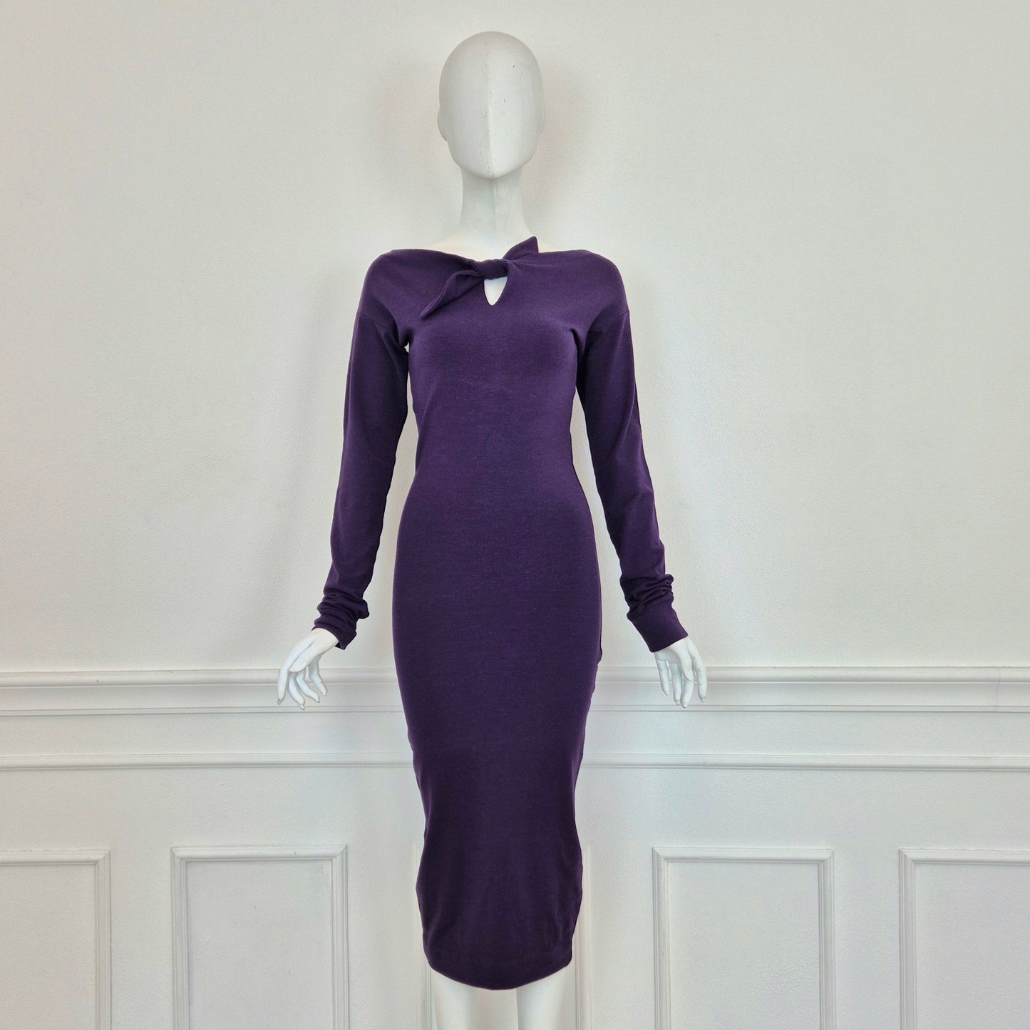 Romeo Gigli | Abito lungo viola con fiocco centrale