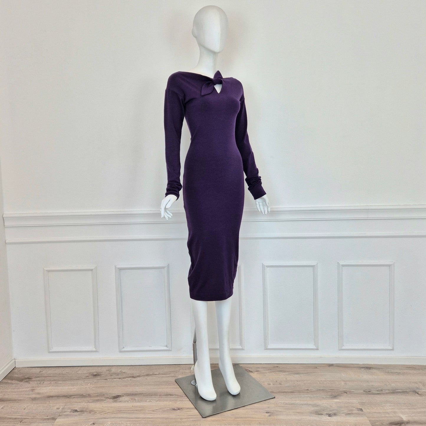 Romeo Gigli | Abito lungo viola con fiocco centrale