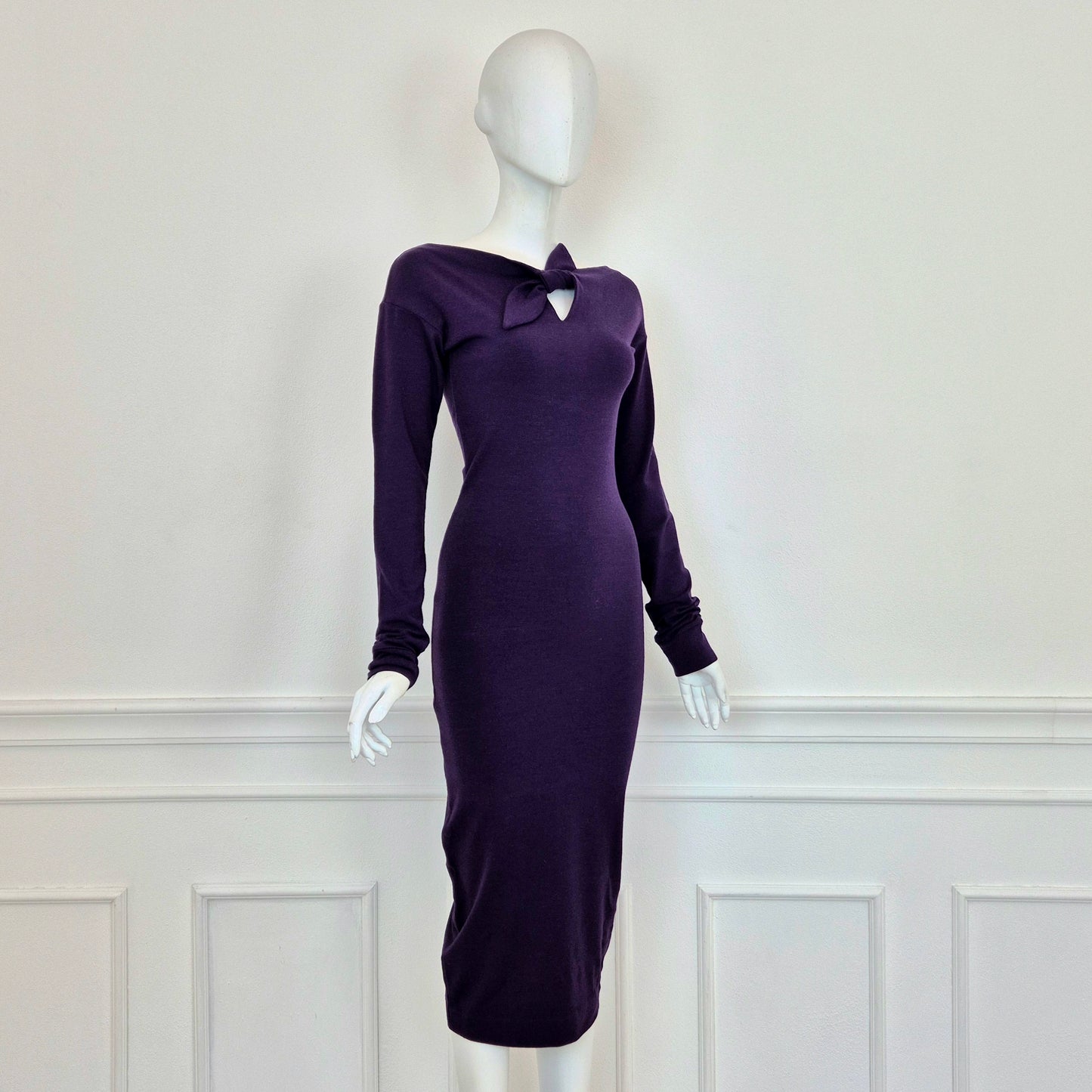 Romeo Gigli | Abito lungo viola con fiocco centrale