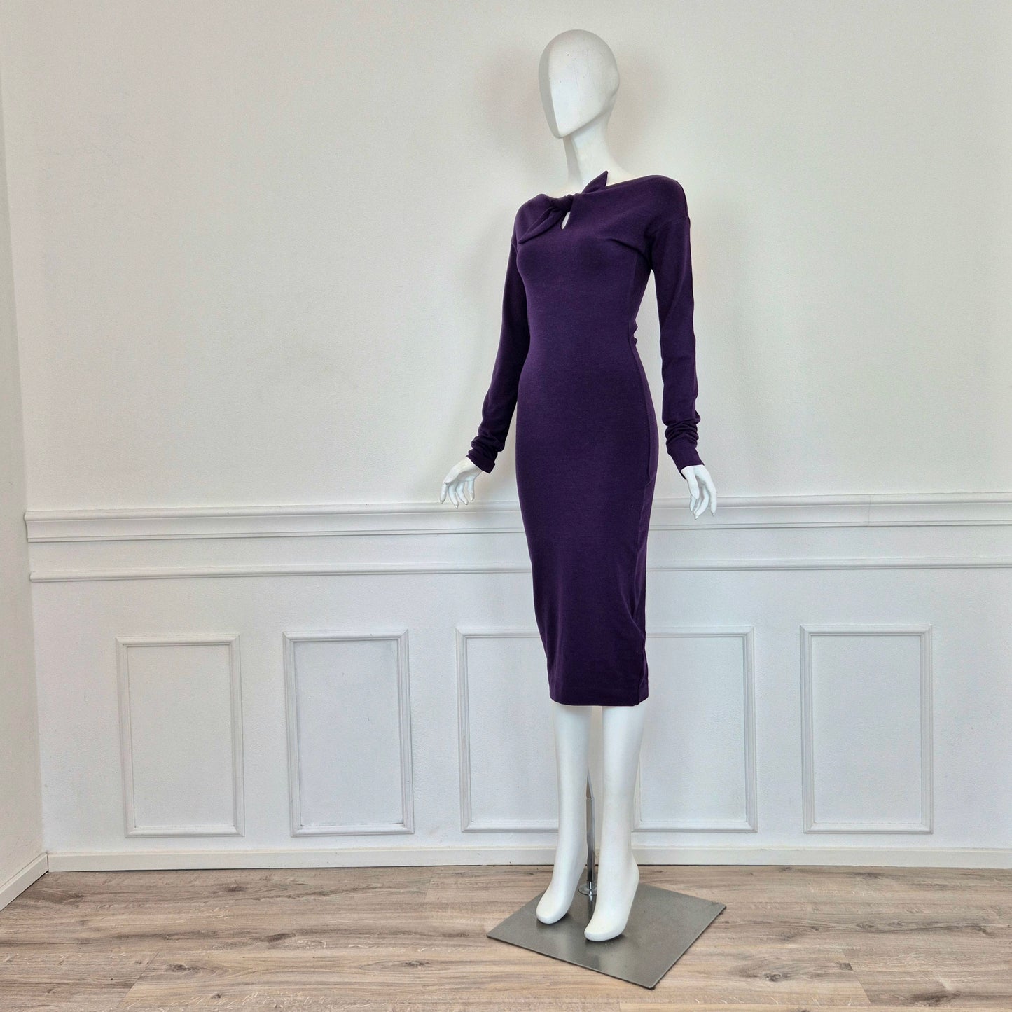 Romeo Gigli | Abito lungo viola con fiocco centrale