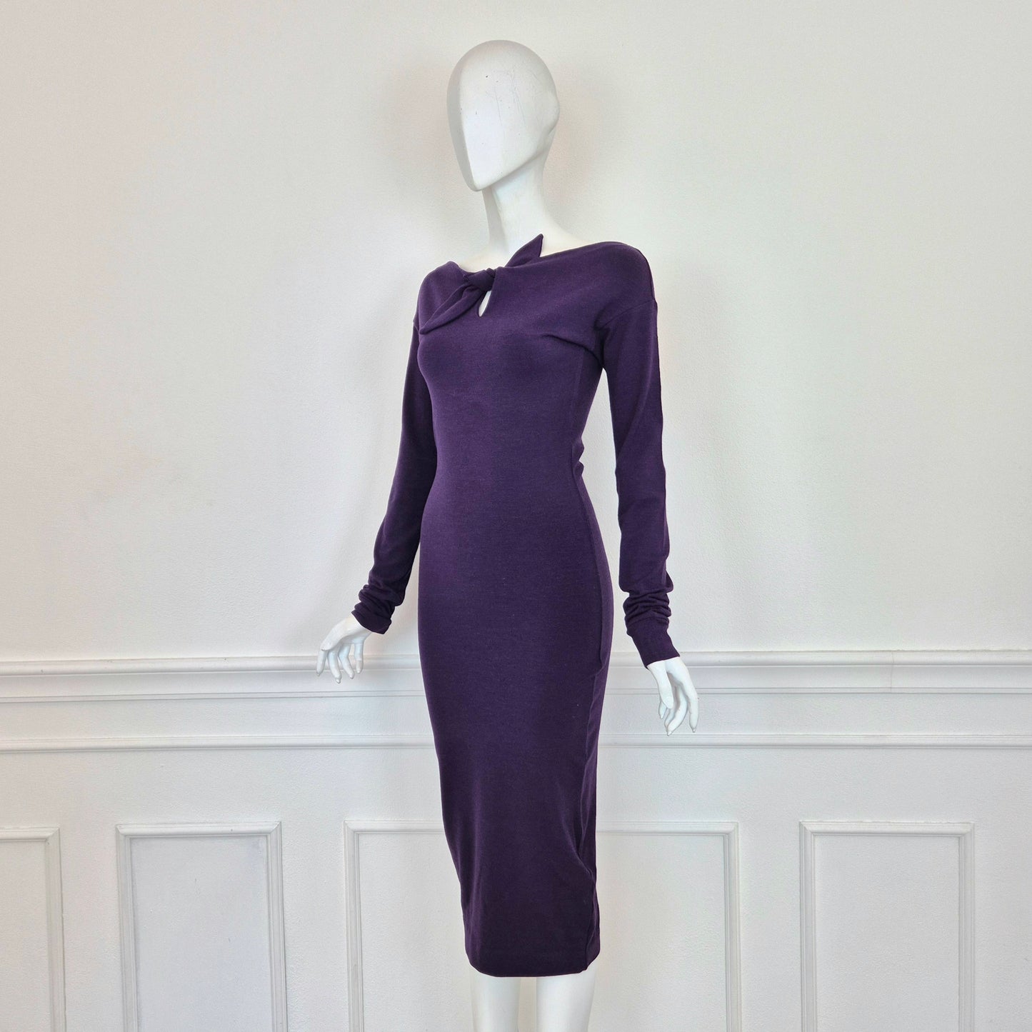 Romeo Gigli | Abito lungo viola con fiocco centrale