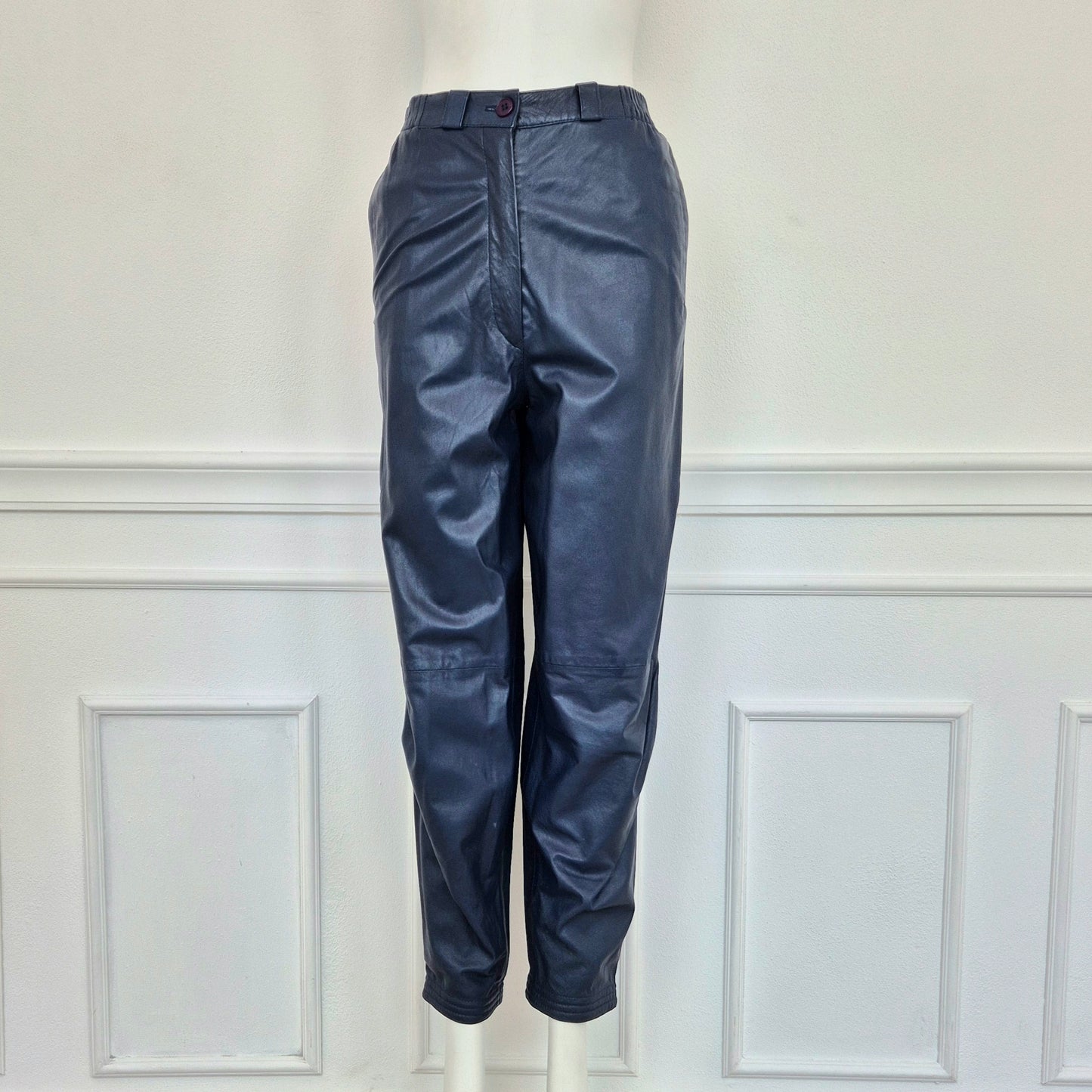 Pantaloni vintage pelle blu