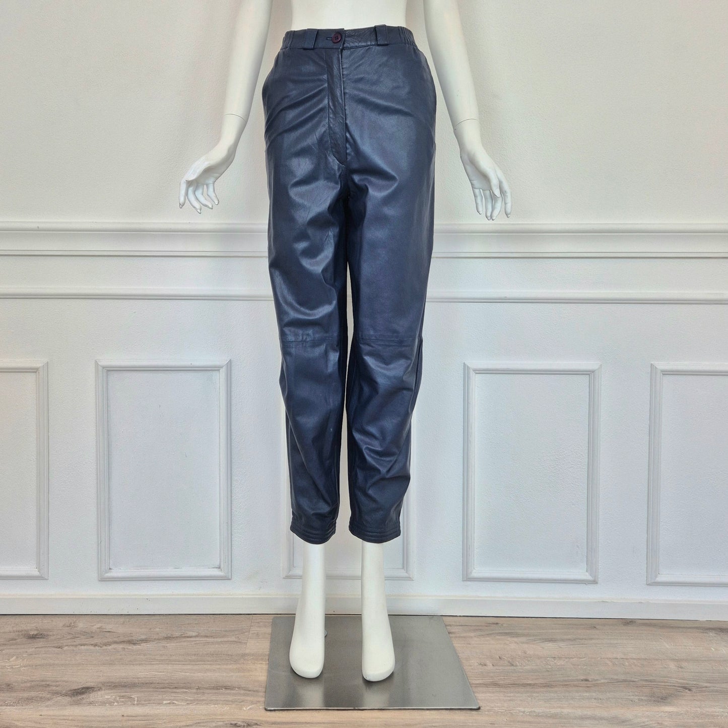 Pantaloni vintage pelle blu