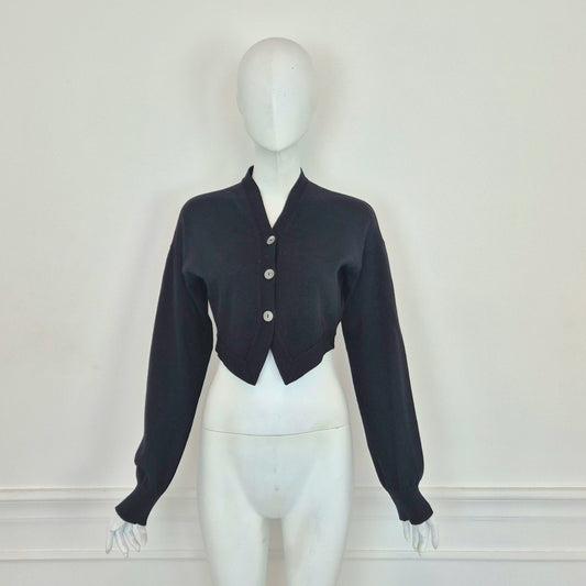 Romeo Gigli | Cardigan nero cropped con bottoni madreperla