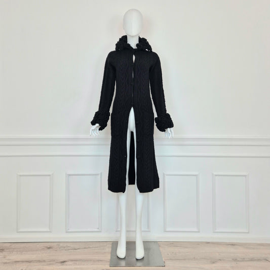 Moschino | Maxi Cardigan con fiori applicati su collo e polsi