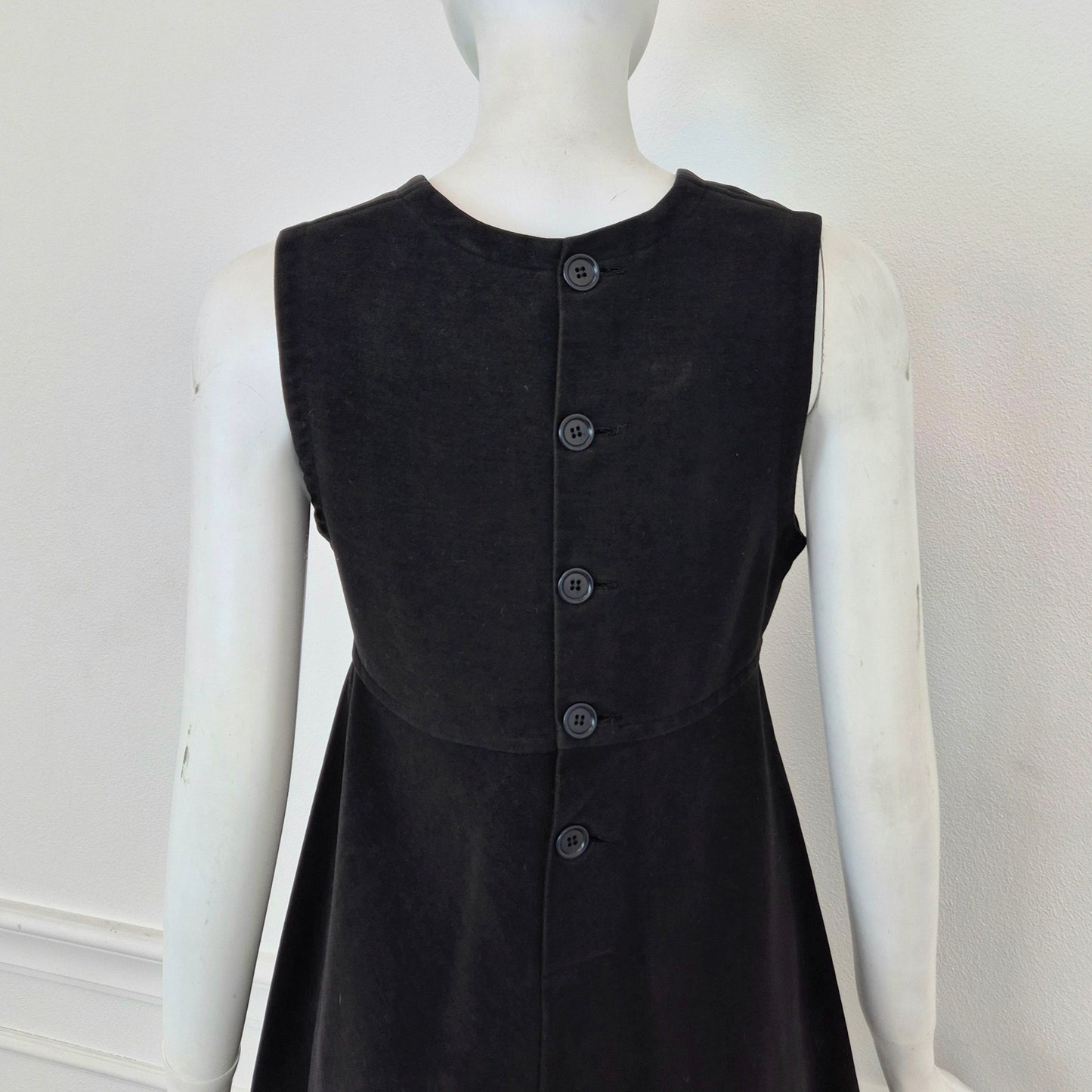 Romeo Gigli | Abito scamiciato velluto nero con bottoni sul retro