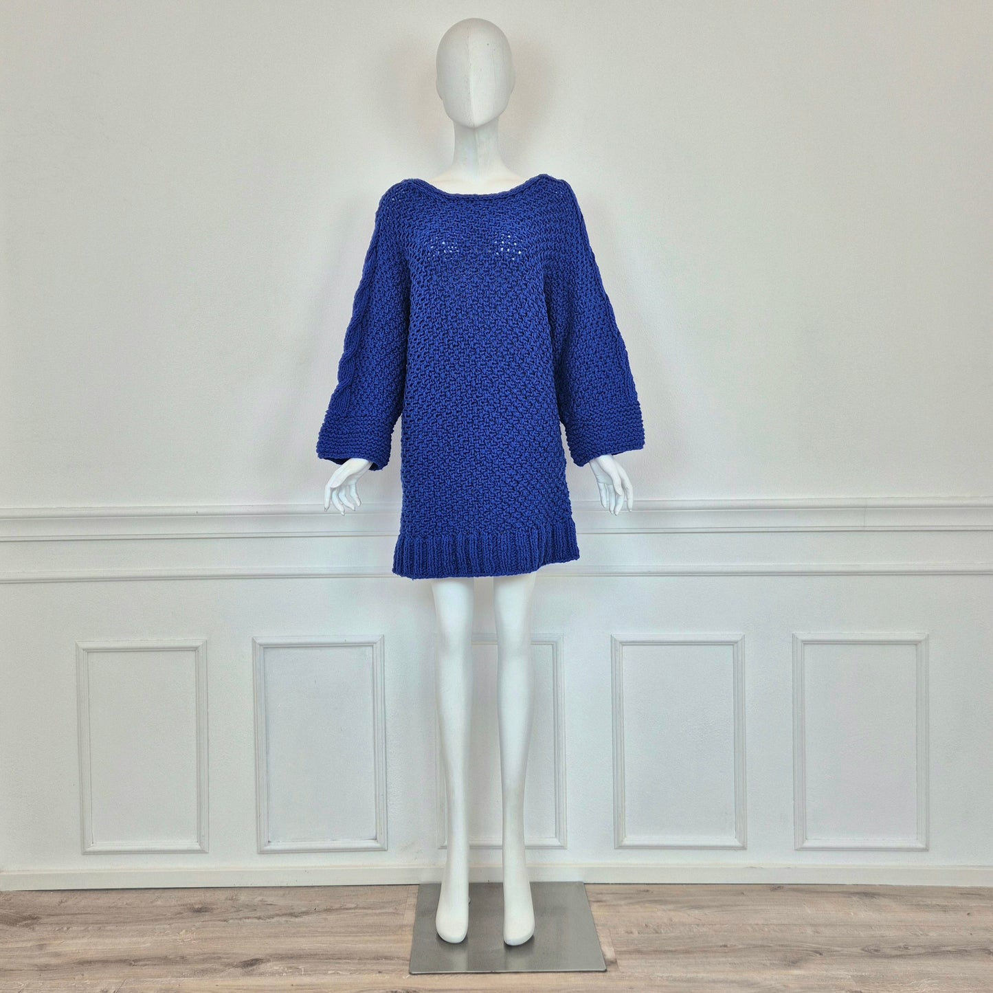 Maxi maglione / abito handmade maglia blu