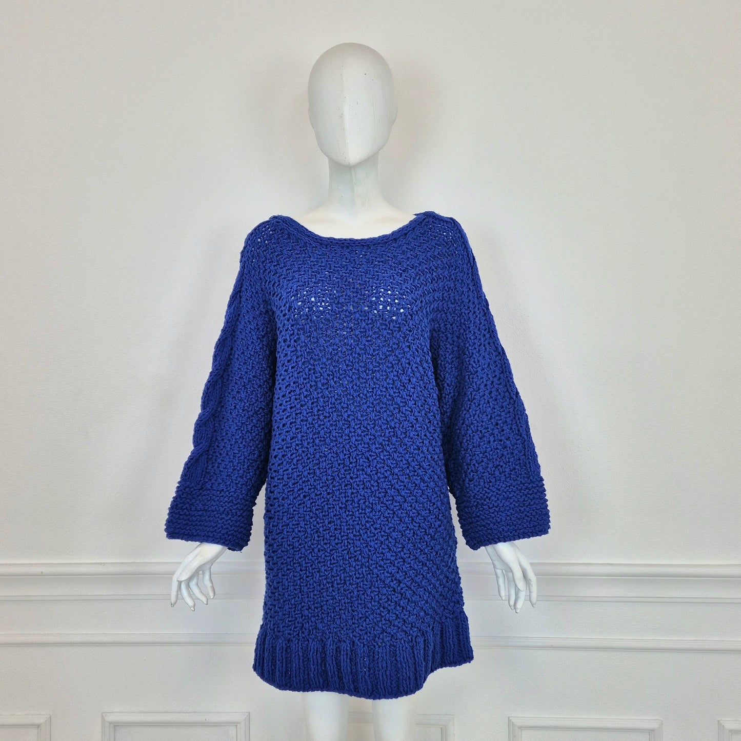 Maxi maglione / abito handmade maglia blu