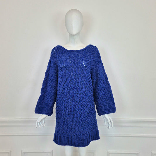 Maxi maglione / abito handmade maglia blu