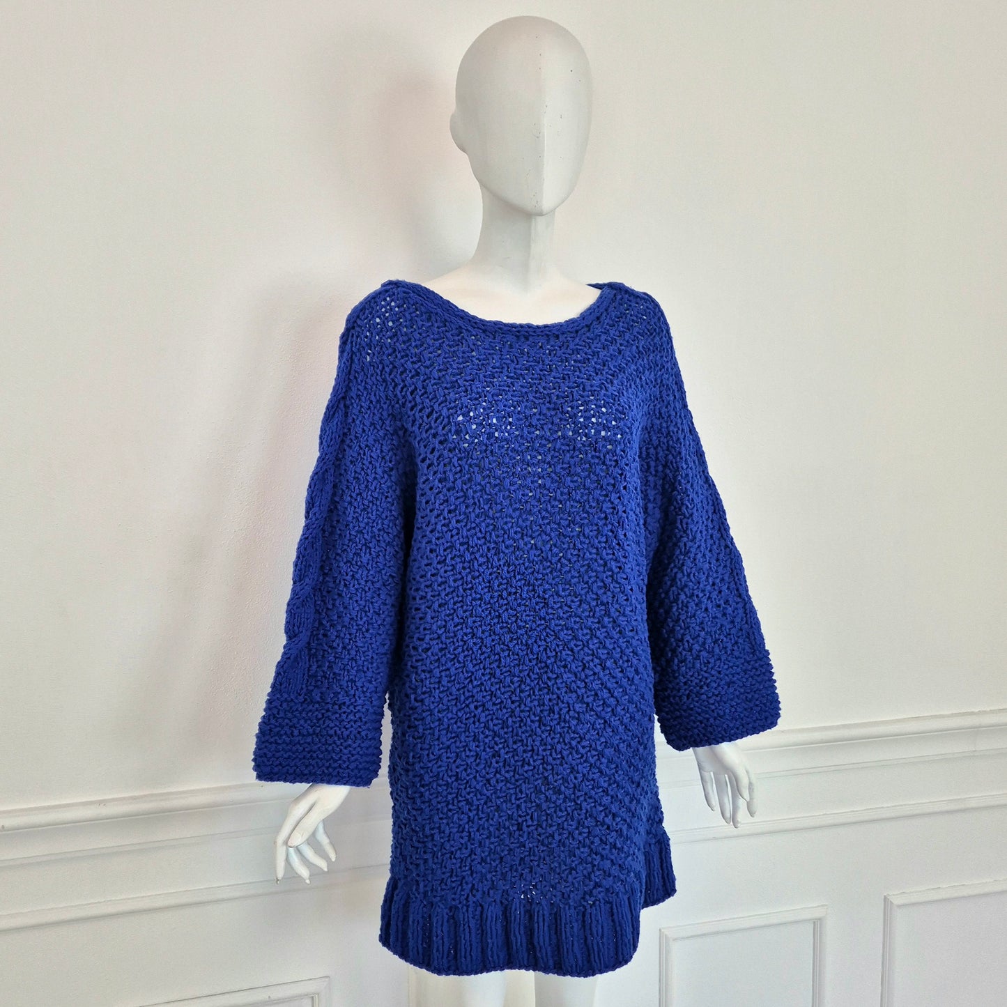 Maxi maglione / abito handmade maglia blu