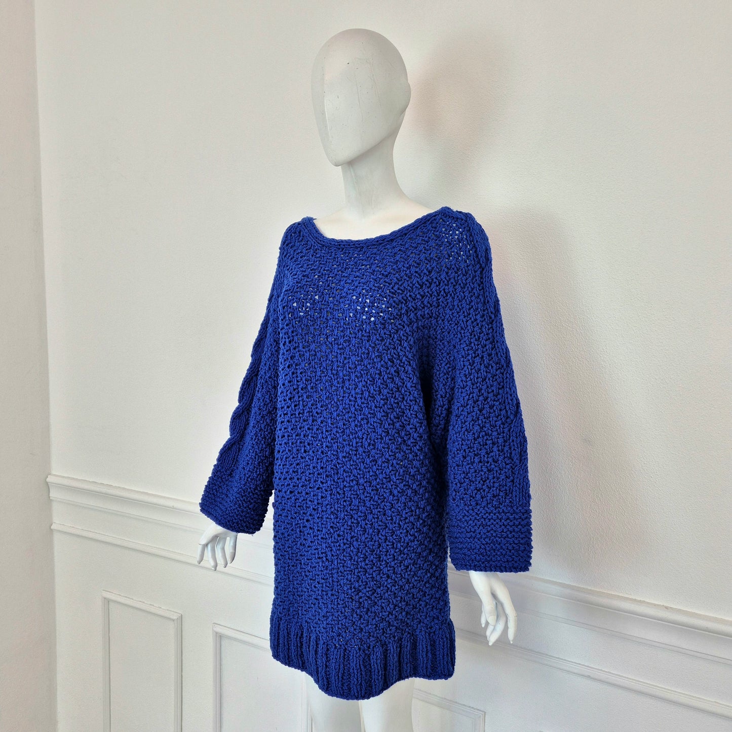 Maxi maglione / abito handmade maglia blu