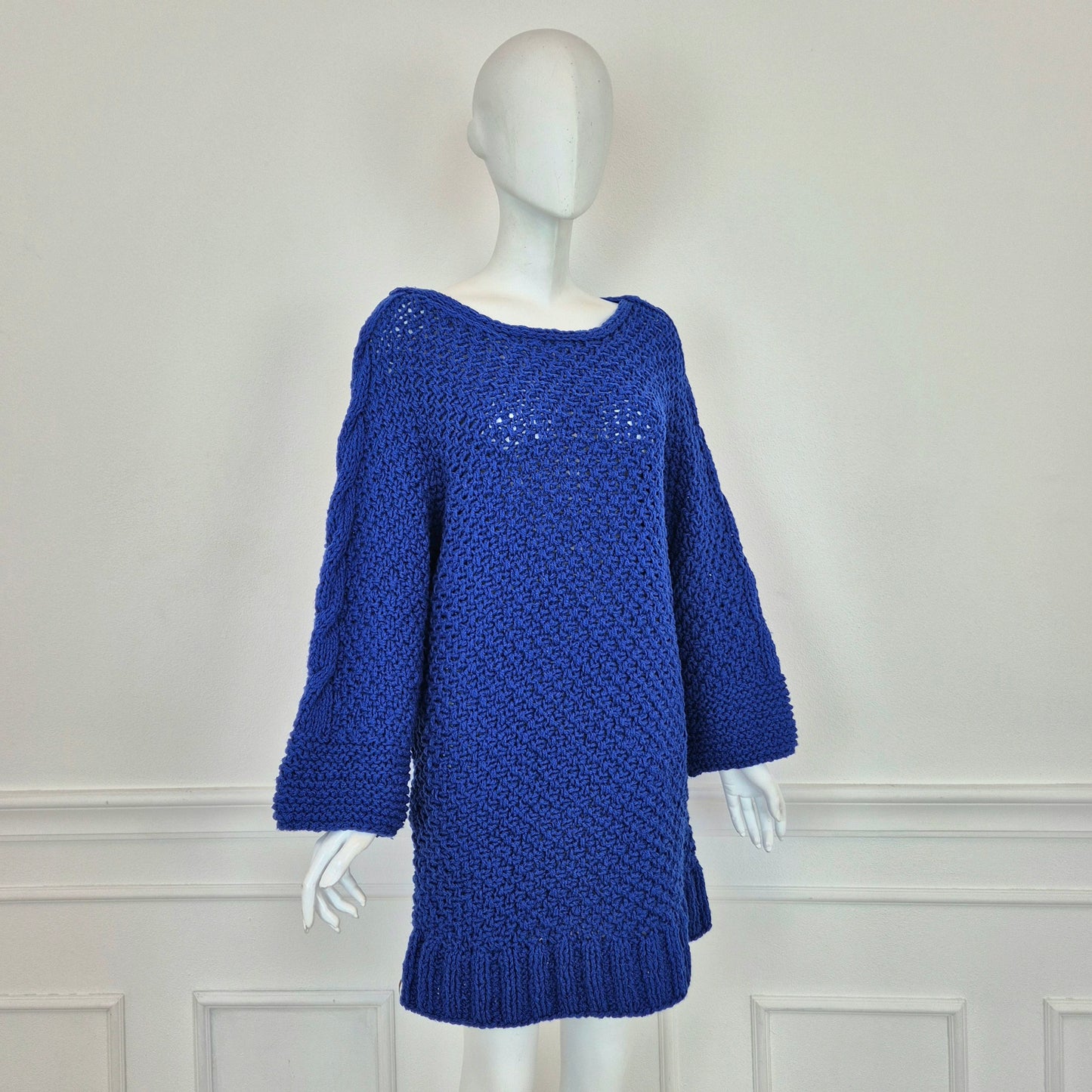 Maxi maglione / abito handmade maglia blu