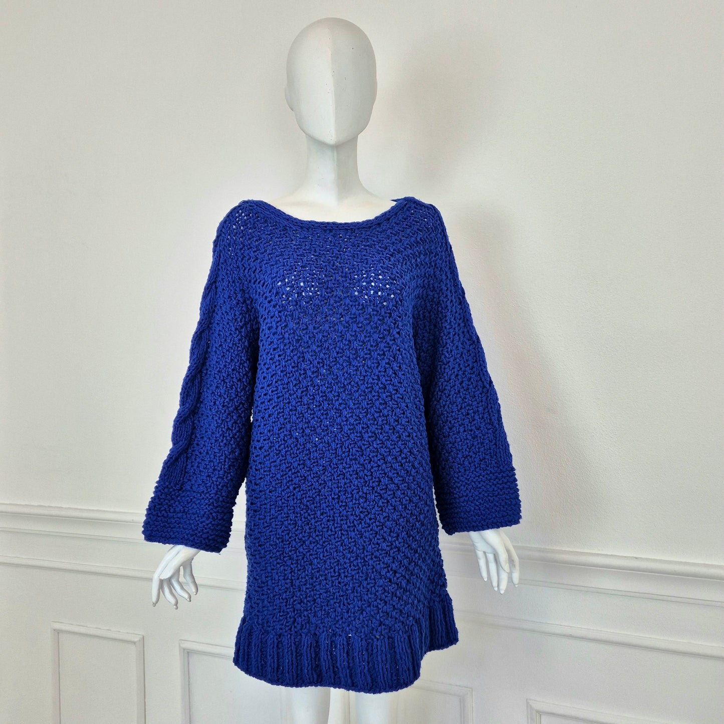 Maxi maglione / abito handmade maglia blu