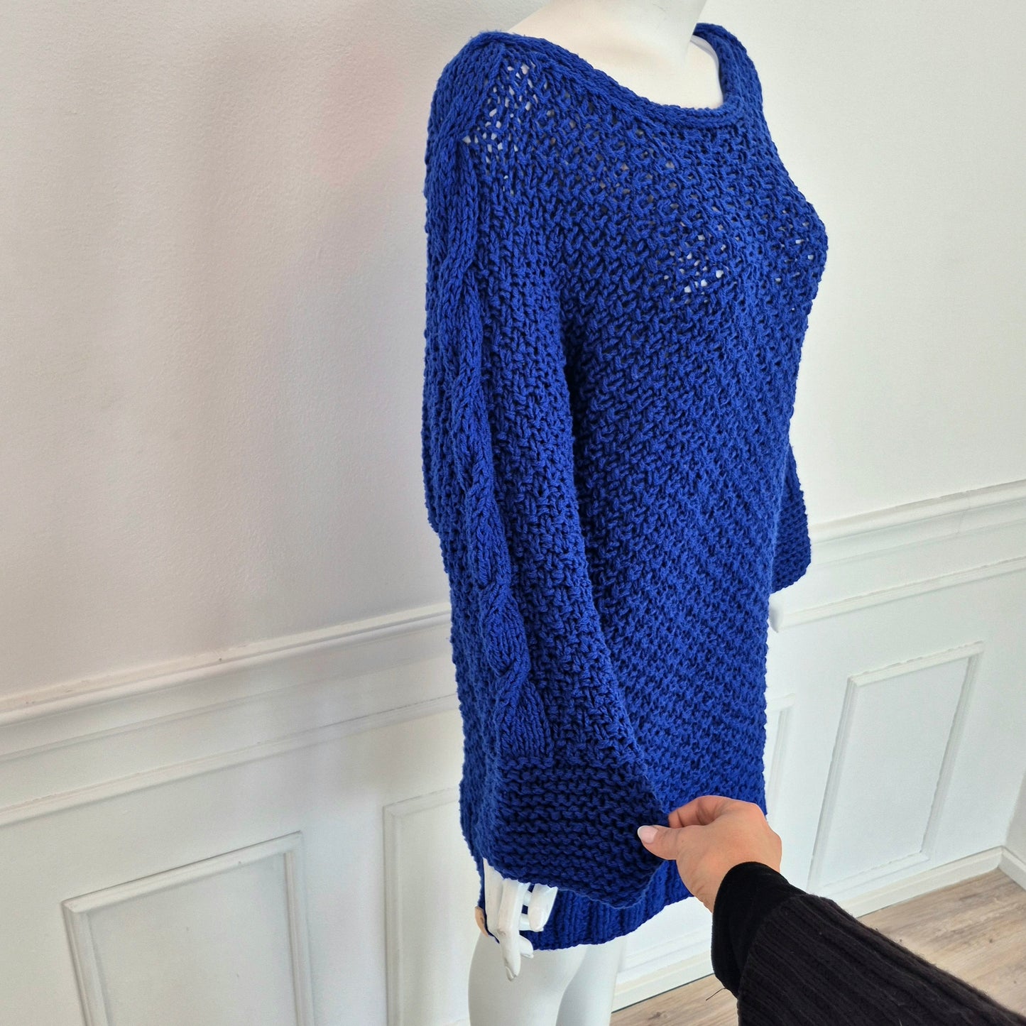 Maxi maglione / abito handmade maglia blu