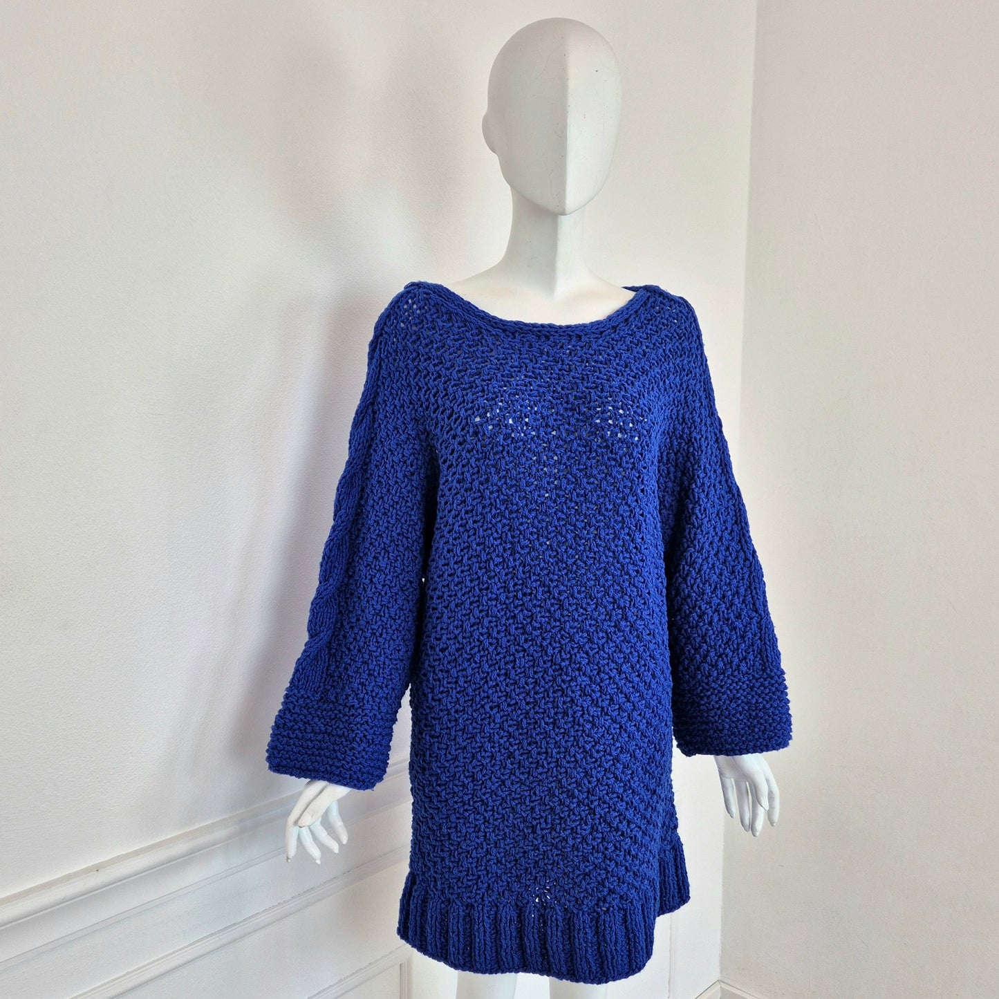 Maxi maglione / abito handmade maglia blu