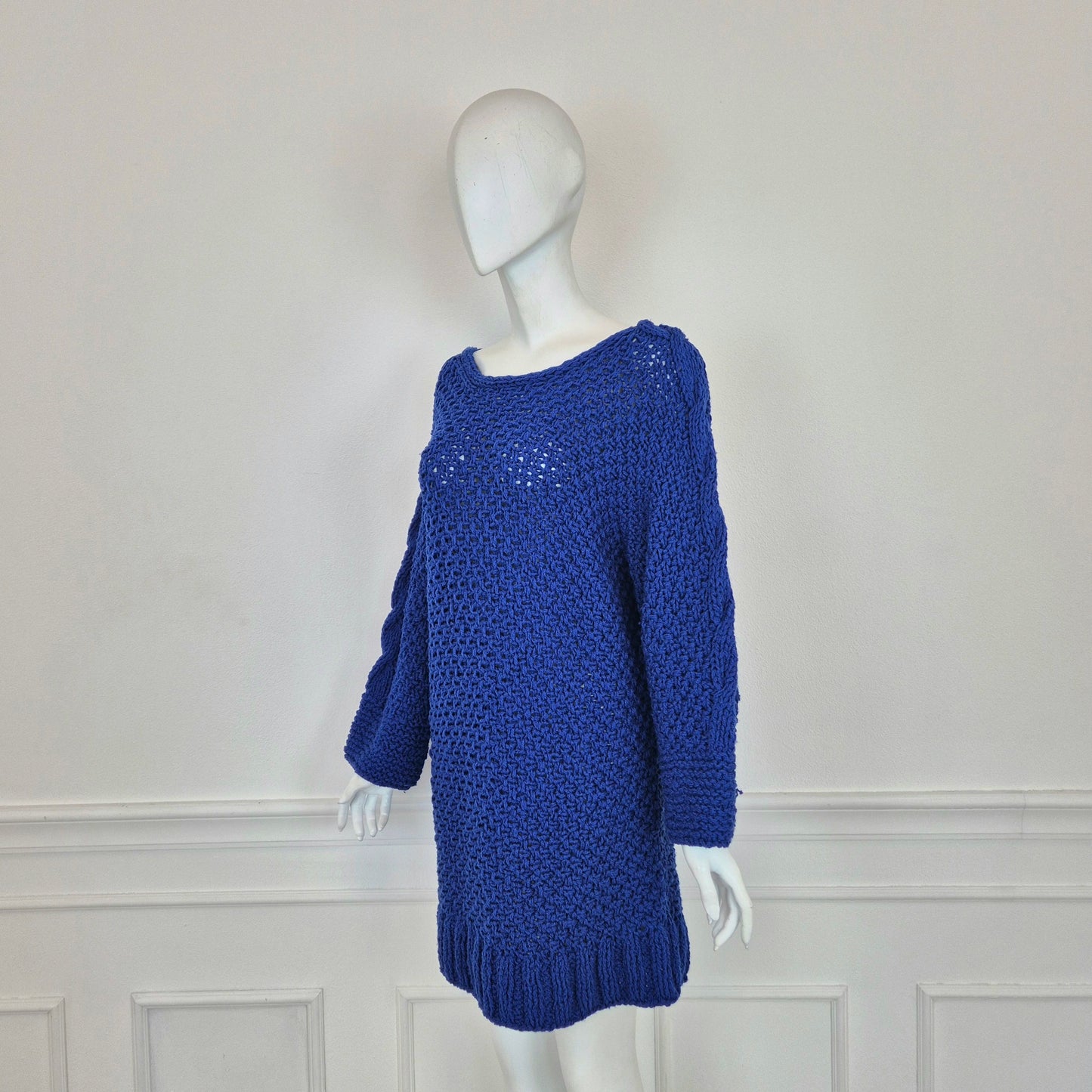 Maxi maglione / abito handmade maglia blu