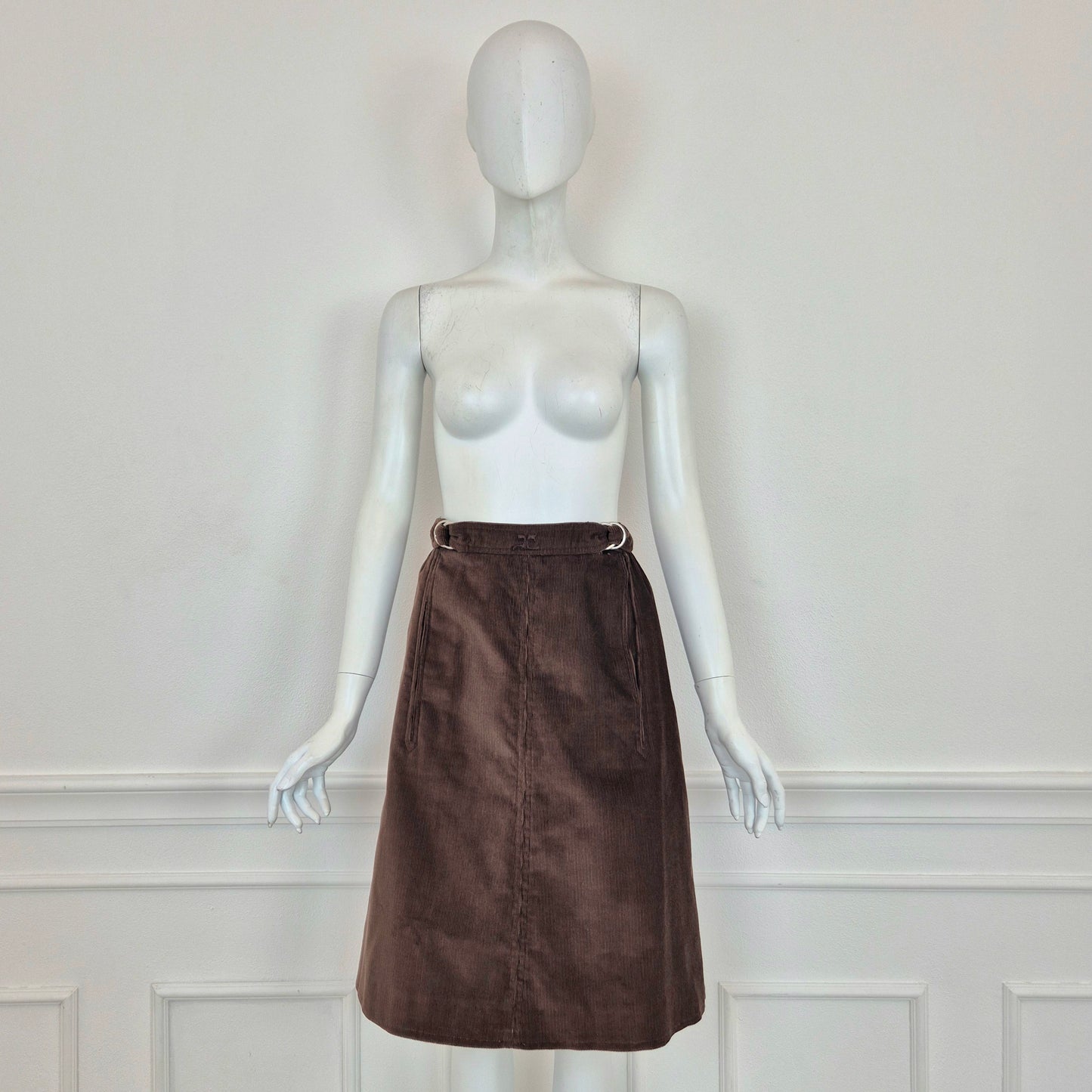 Courrēges | Gonna vintage velluto a righe marrone