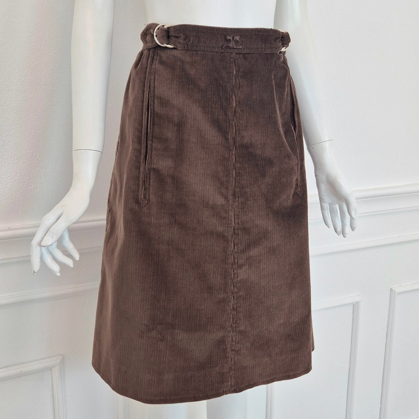 Courrēges | Gonna vintage velluto a righe marrone