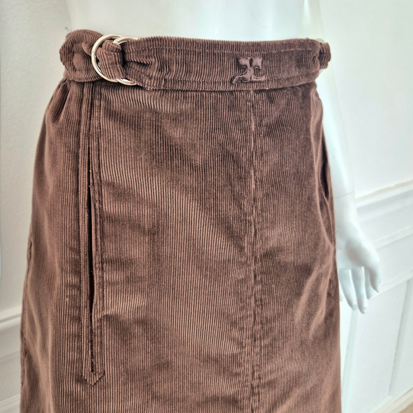 Courrēges | Gonna vintage velluto a righe marrone