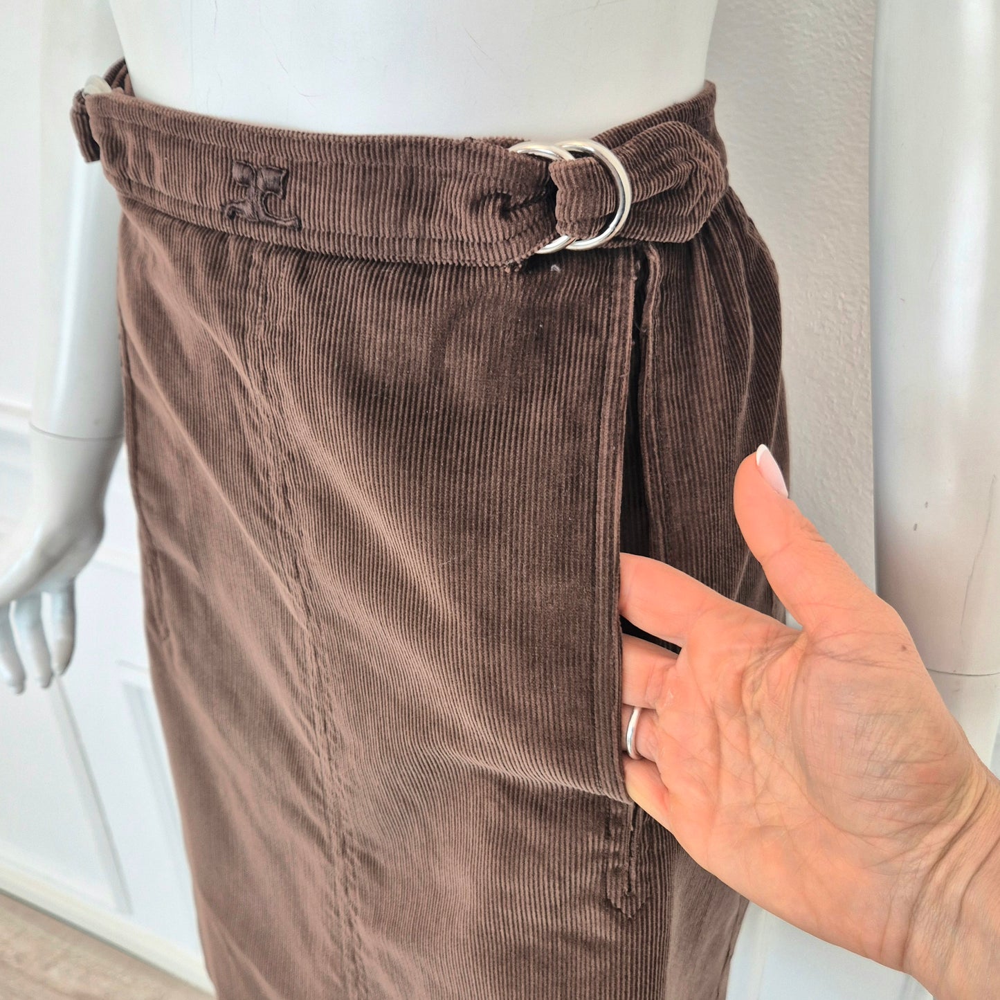 Courrēges | Gonna vintage velluto a righe marrone