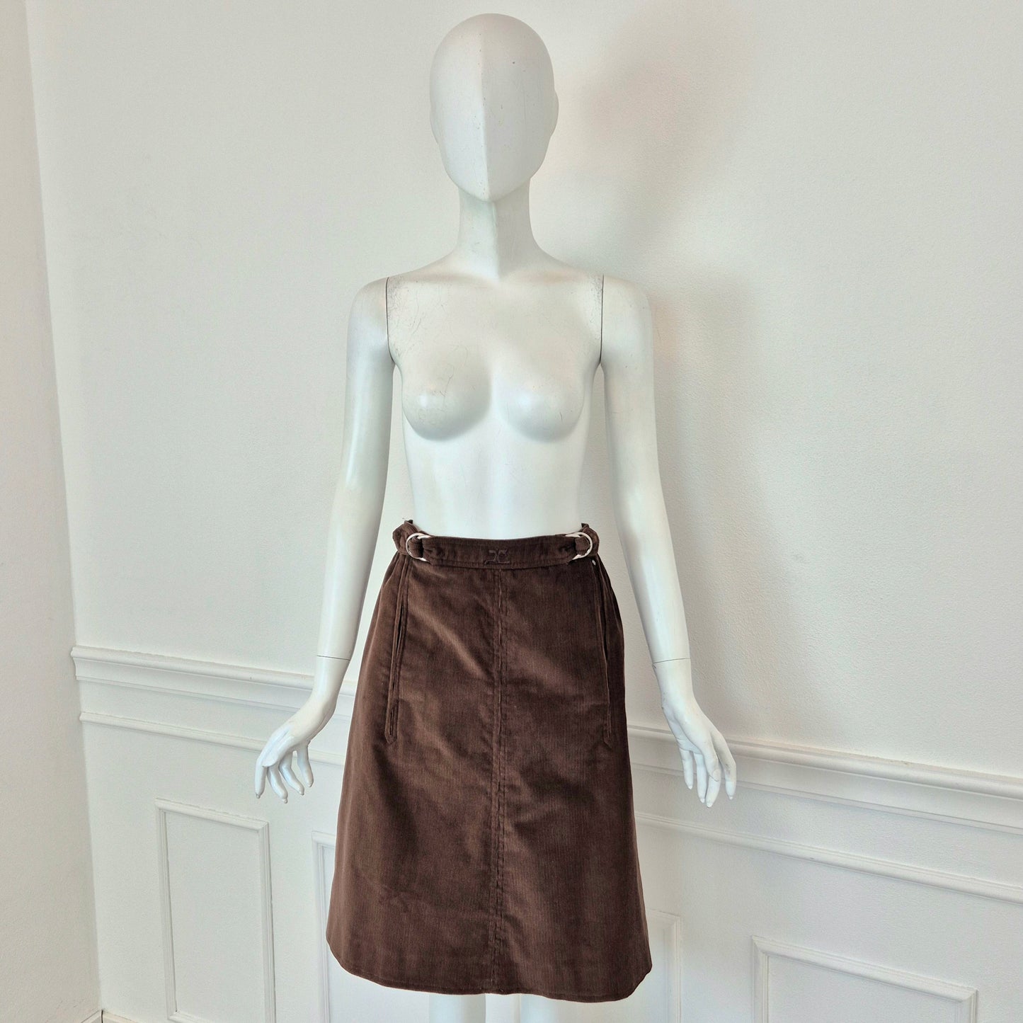 Courrēges | Gonna vintage velluto a righe marrone