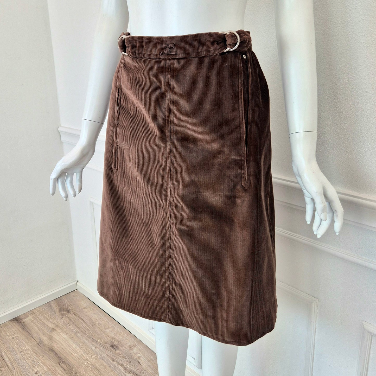 Courrēges | Gonna vintage velluto a righe marrone