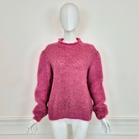Maglione vintage rosa con filo lurex oro
