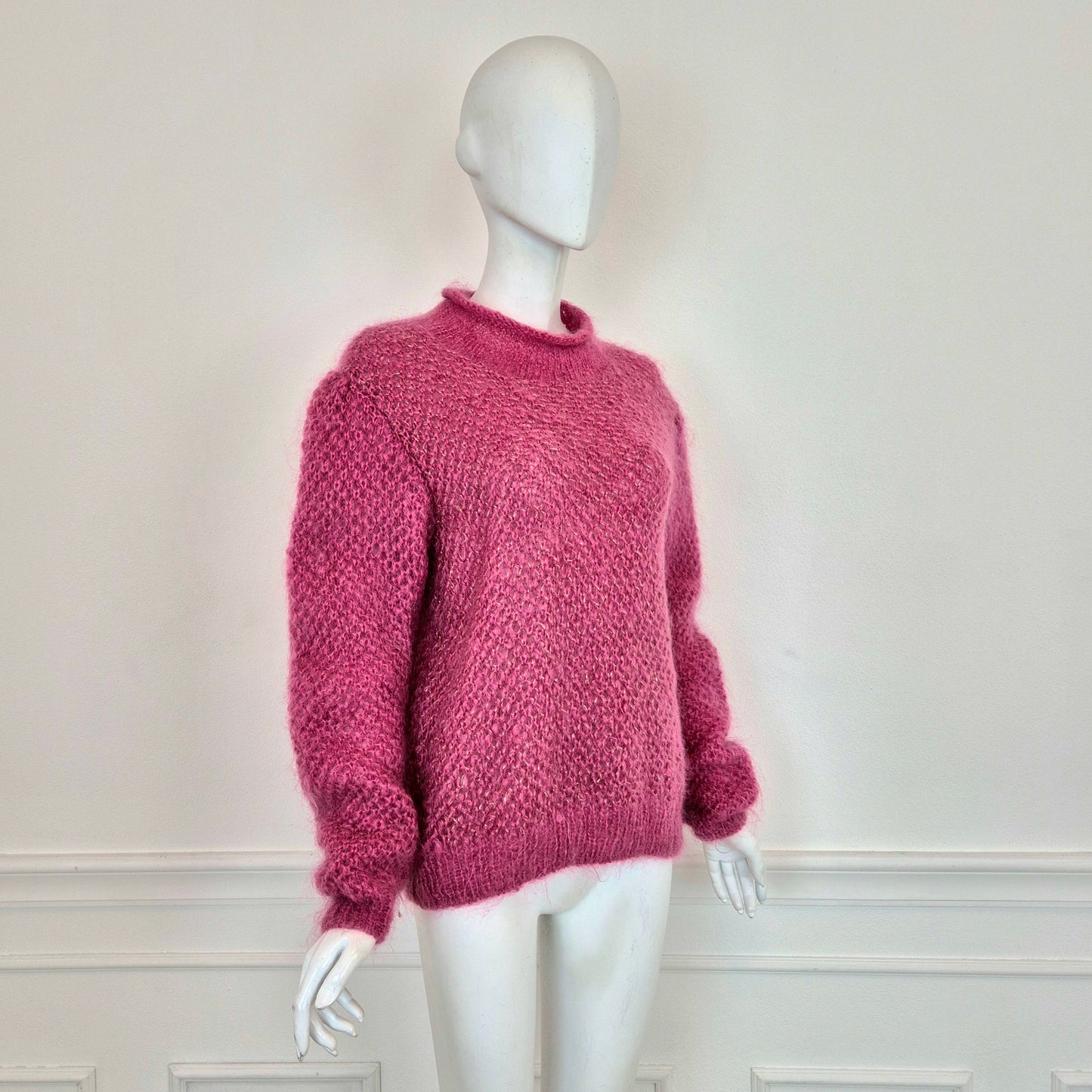 Maglione vintage rosa con filo lurex oro