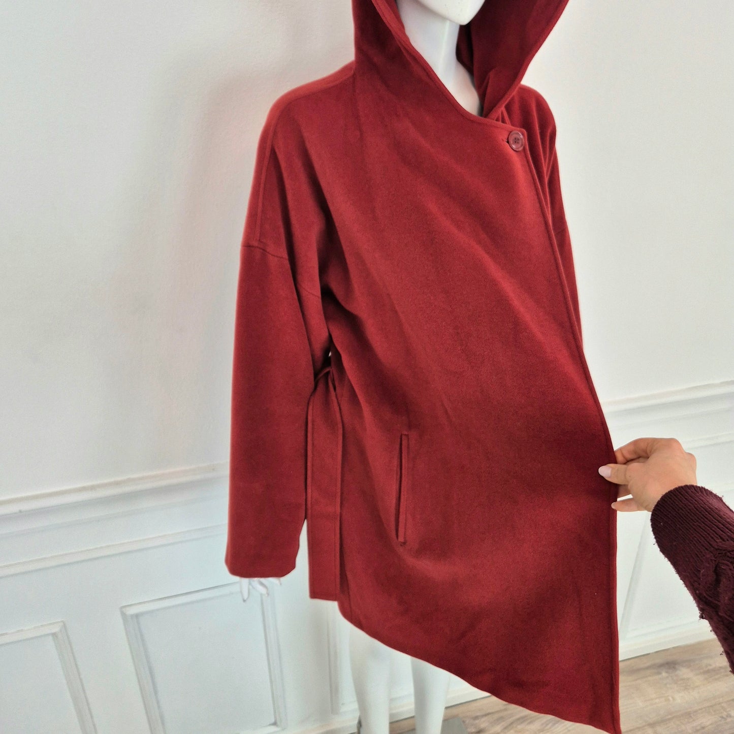 Max Mara | Cappotto bordeaux con cappuccio