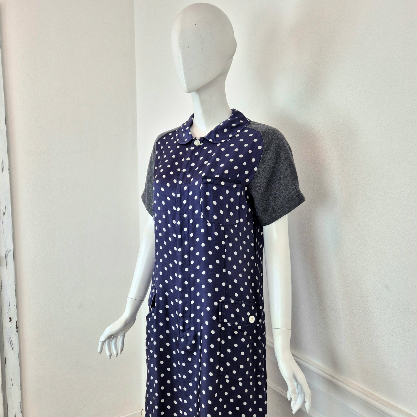 Comme des Garçons | Abito blu pois con maniche in lana