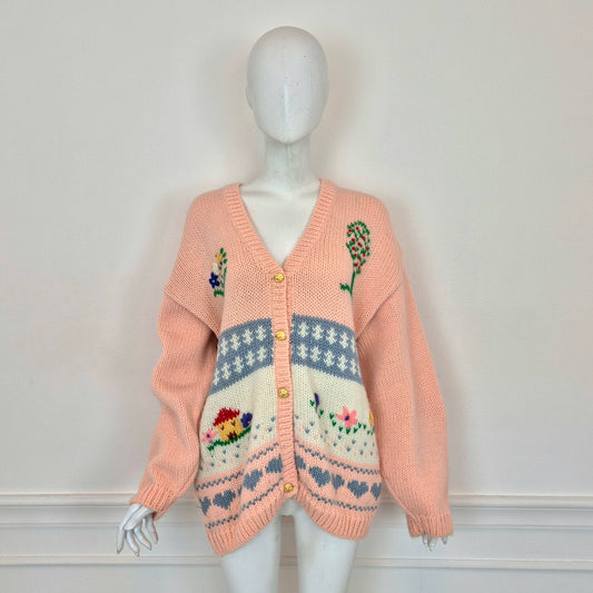 Maxi Cardigan fatto a mano ricami casetta