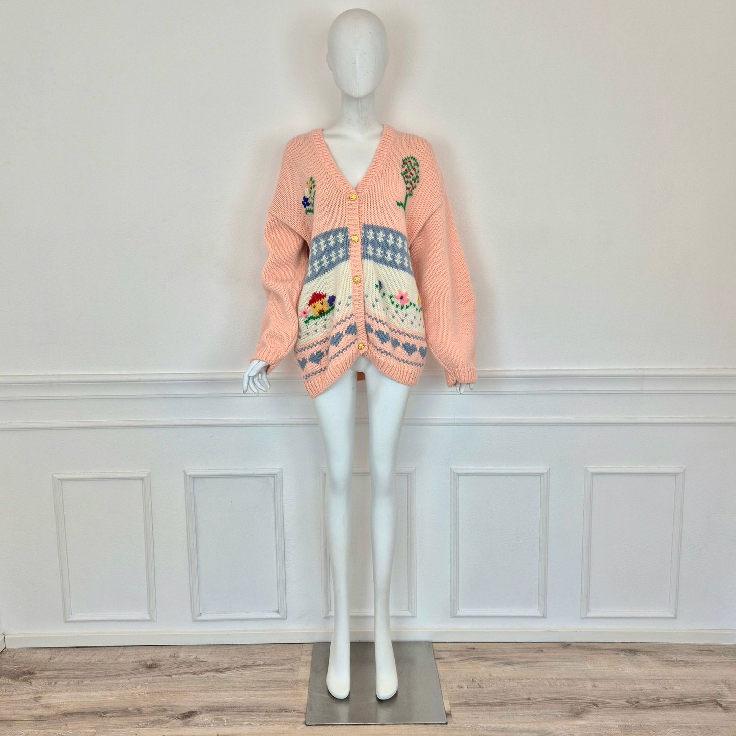 Maxi Cardigan fatto a mano ricami casetta