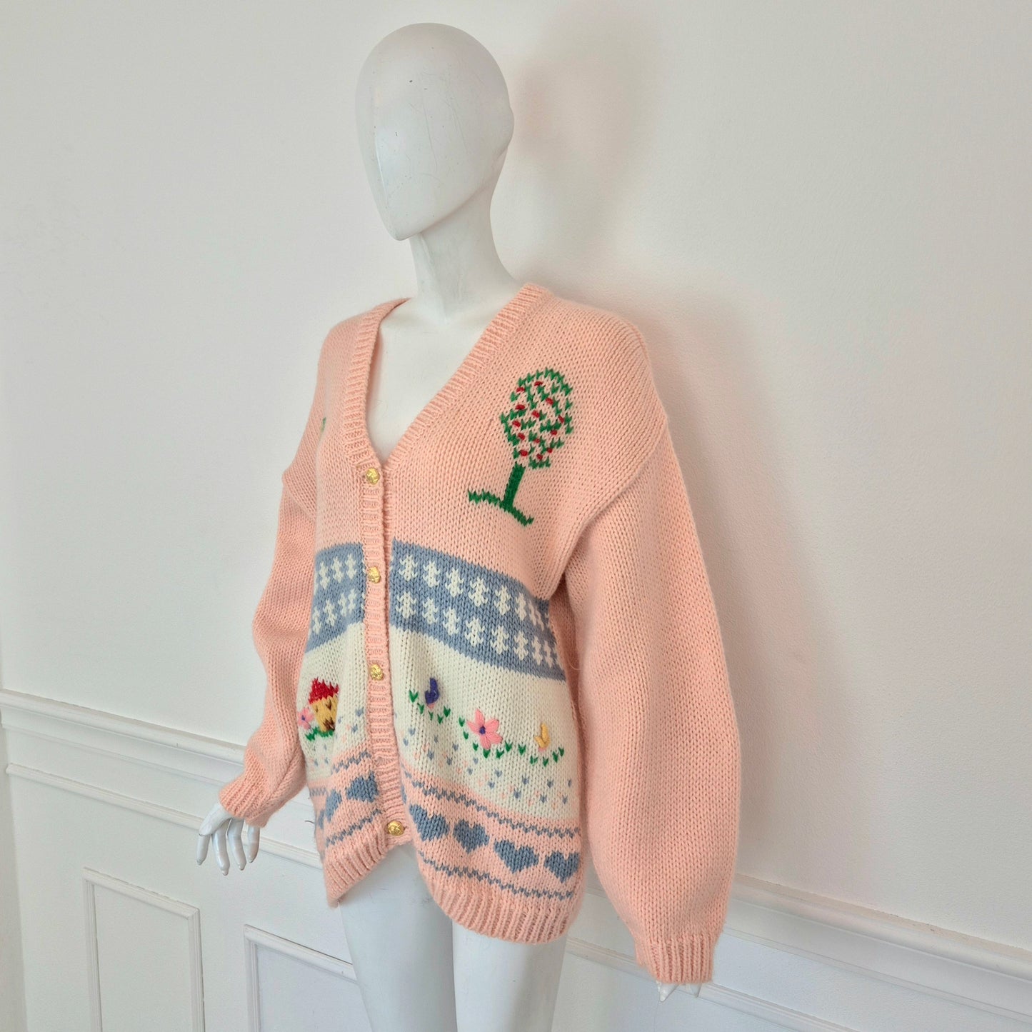 Maxi Cardigan fatto a mano ricami casetta