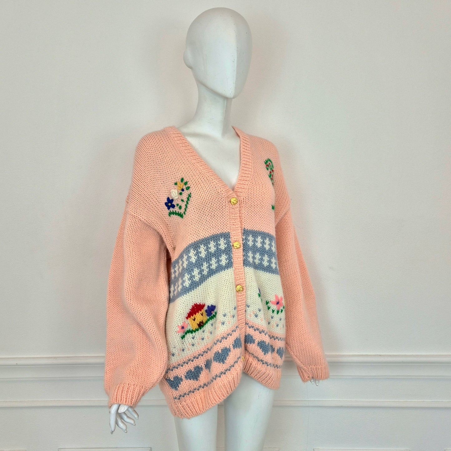 Maxi Cardigan fatto a mano ricami casetta