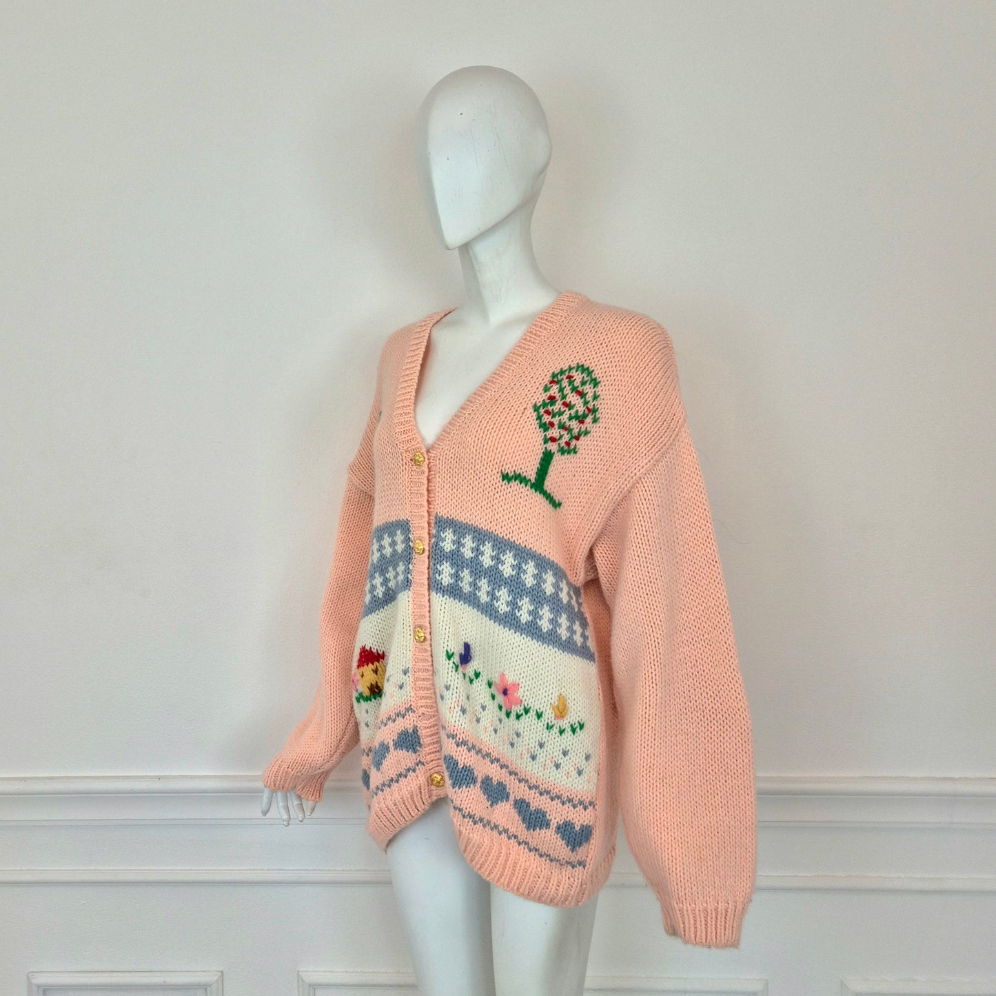 Maxi Cardigan fatto a mano ricami casetta