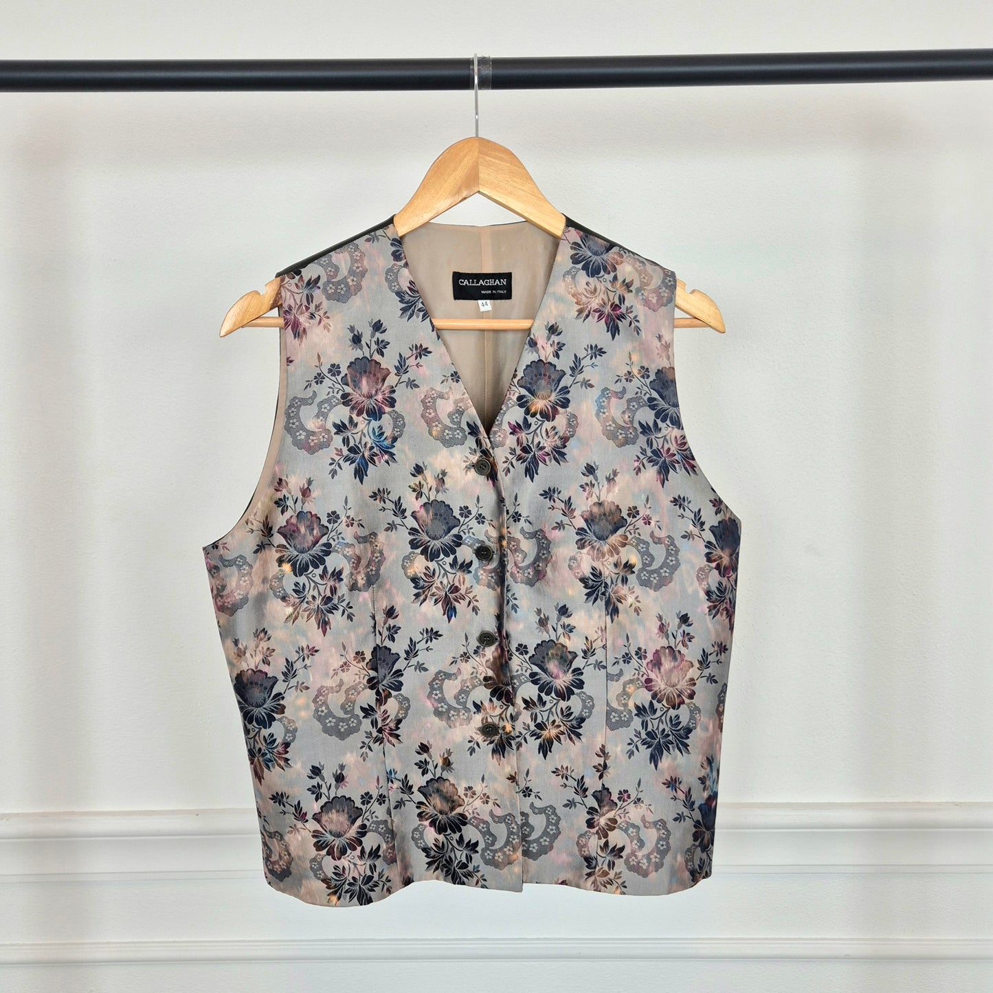 Callaghan by Romeo Gigli | Gilet in seta grigia stampa floreale 1991