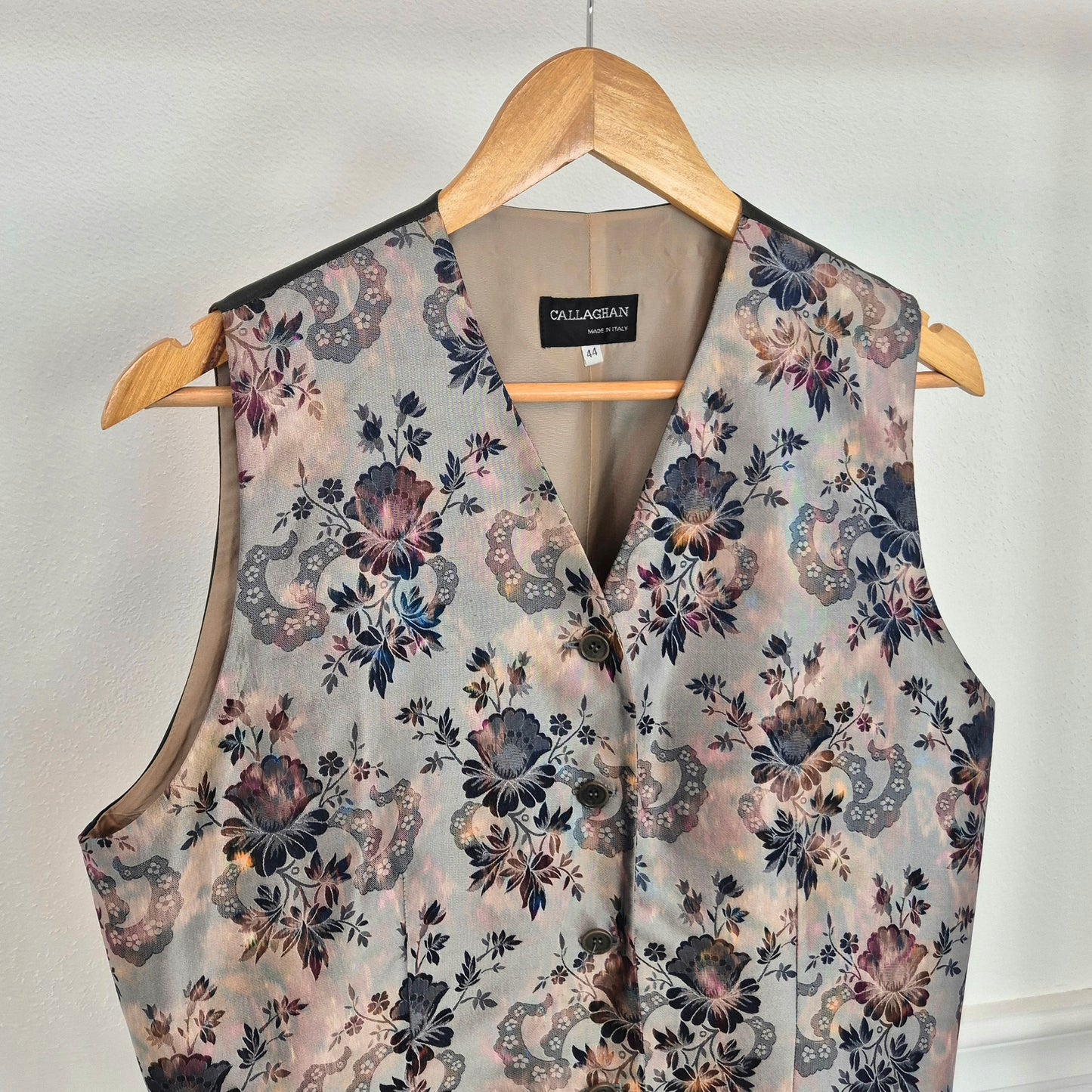 Callaghan by Romeo Gigli | Gilet in seta grigia stampa floreale 1991