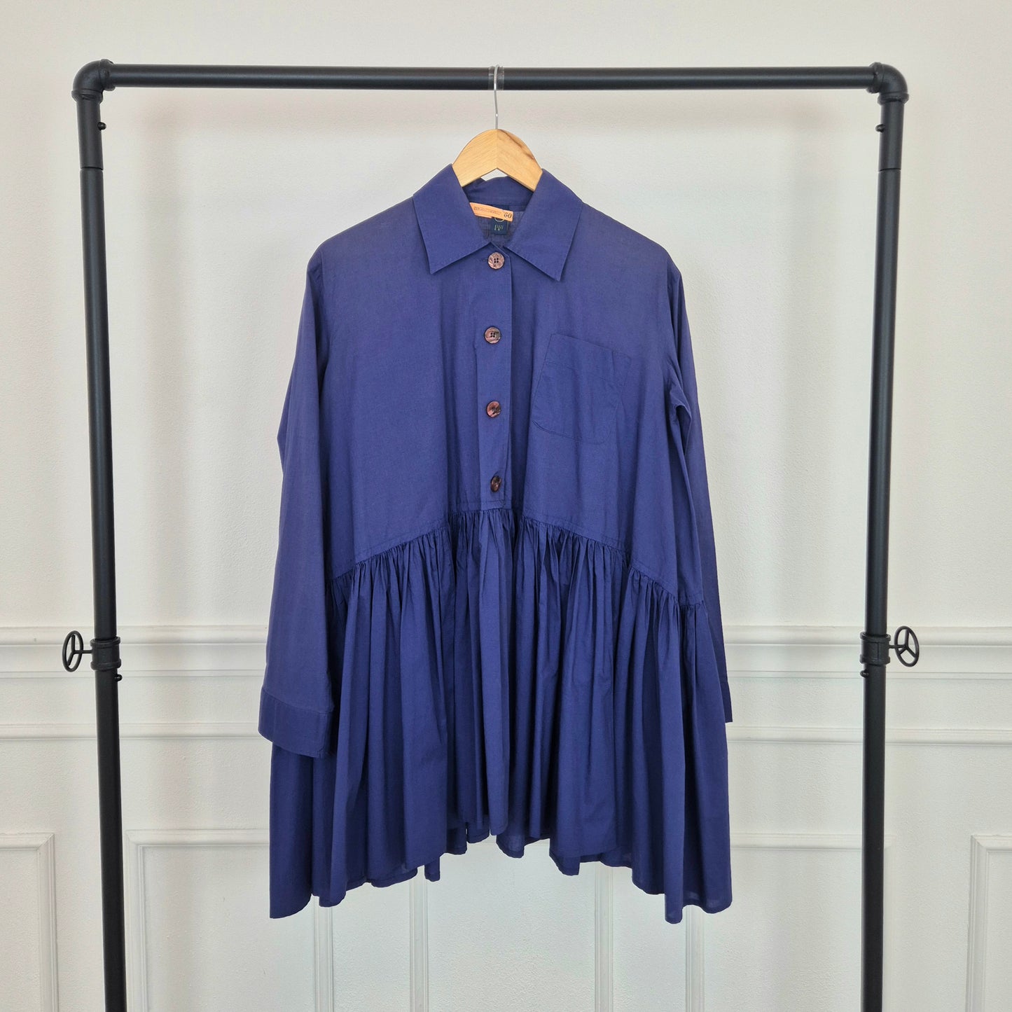 Romeo Gigli | Maxi camicia/abito balze blu indaco